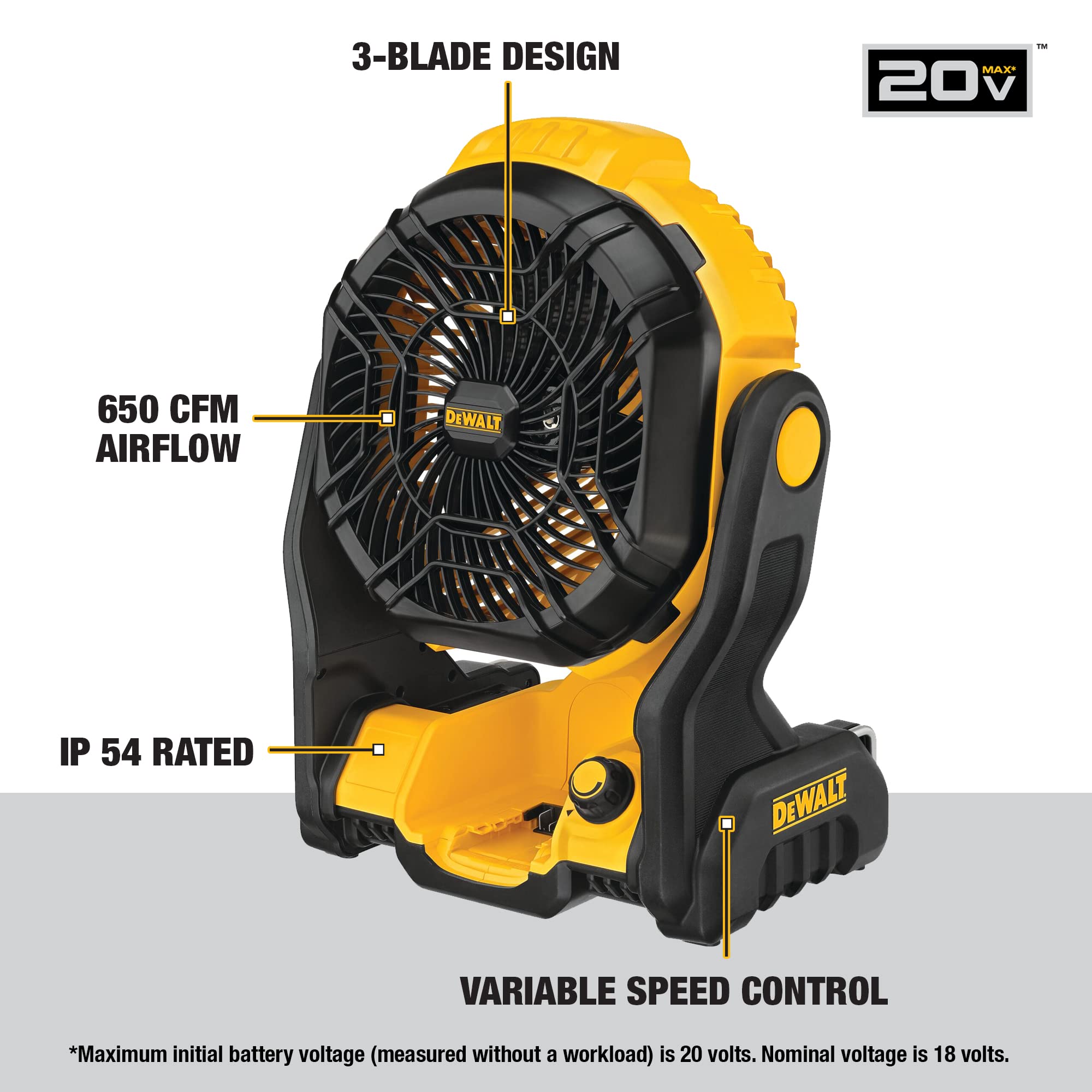 Dewalt 20V Max Jobsite Fan, Cordless, Portable, Bare Tool Only (Dce512B)