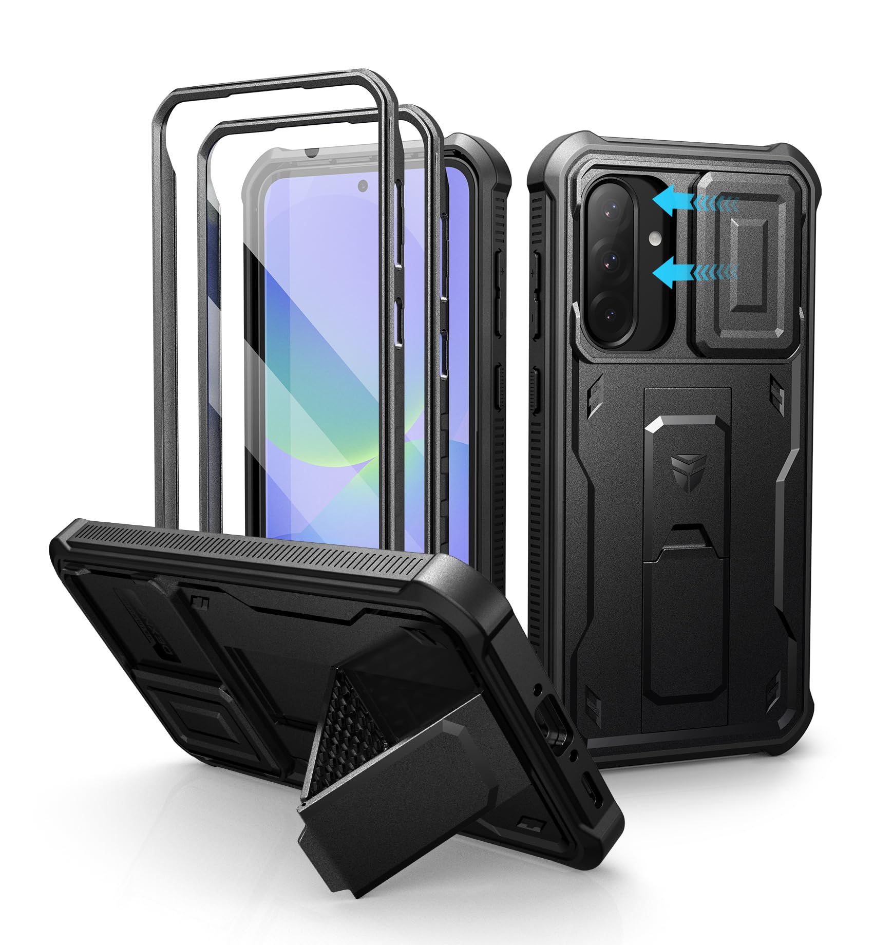 Dexnor for Samsung Galaxy A36-5G Case, [2 Front Frame] [Built-in Magnetic Slide Camera Cover & Kickstand] Heavy Duty Protection 
