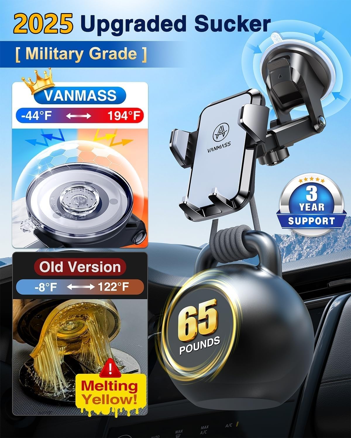 ?2025 Max Stable & Durable?Car Phone Holder Vanmass?Ultimate Military-Grade Suction?Cell Mount Truck Stand Cradle For Dashboard
