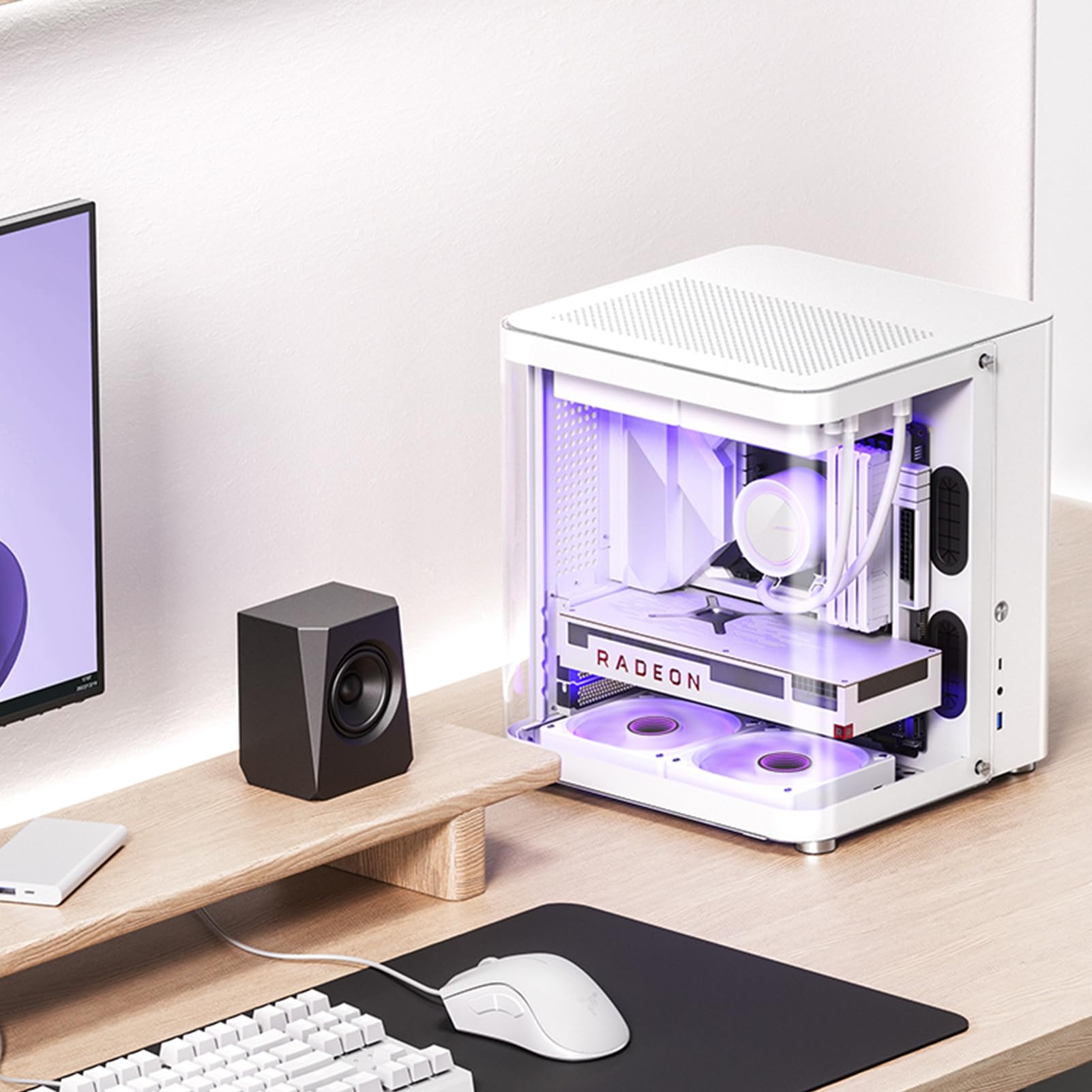 Jonsbo Tk-1 White Micro Atx Mini Tower Computer Case, Hyperboloid Glass Design, Separated Cabinet Structure, Al Alloy Shell Matx