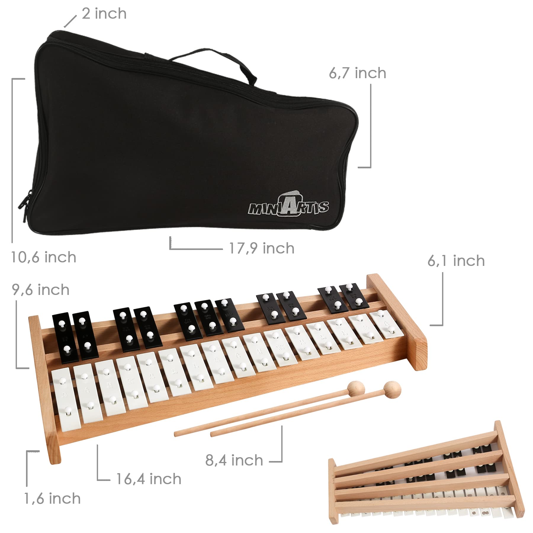 Miniartis Glockenspiel Xylophone | Full Size Glockenspiel Xylophone 27 Note Metal Keys For Adults & Kids | Percussion Instrument