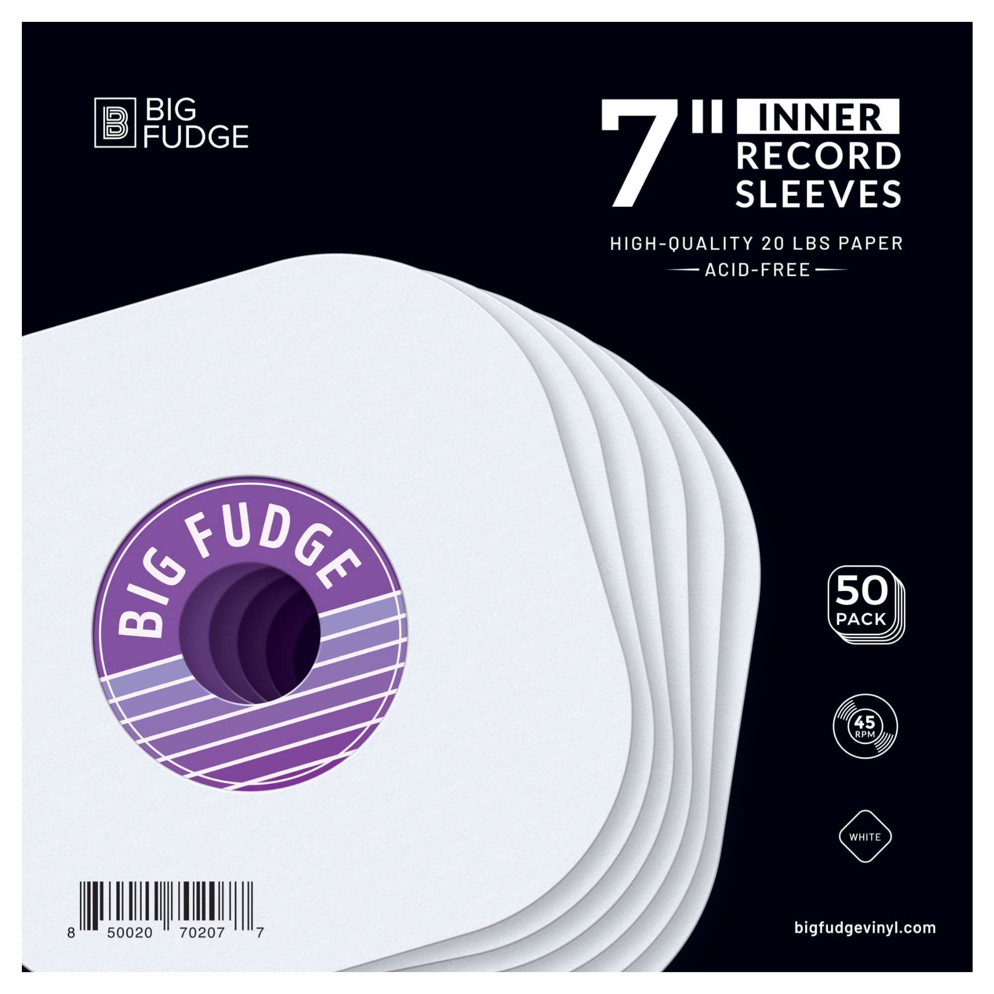 Big Fudge Vinyl Record Inner Sleeves 50X | Made From Heavyweight & Acid Free Paper | Album Covers With Round Corners For Easy In