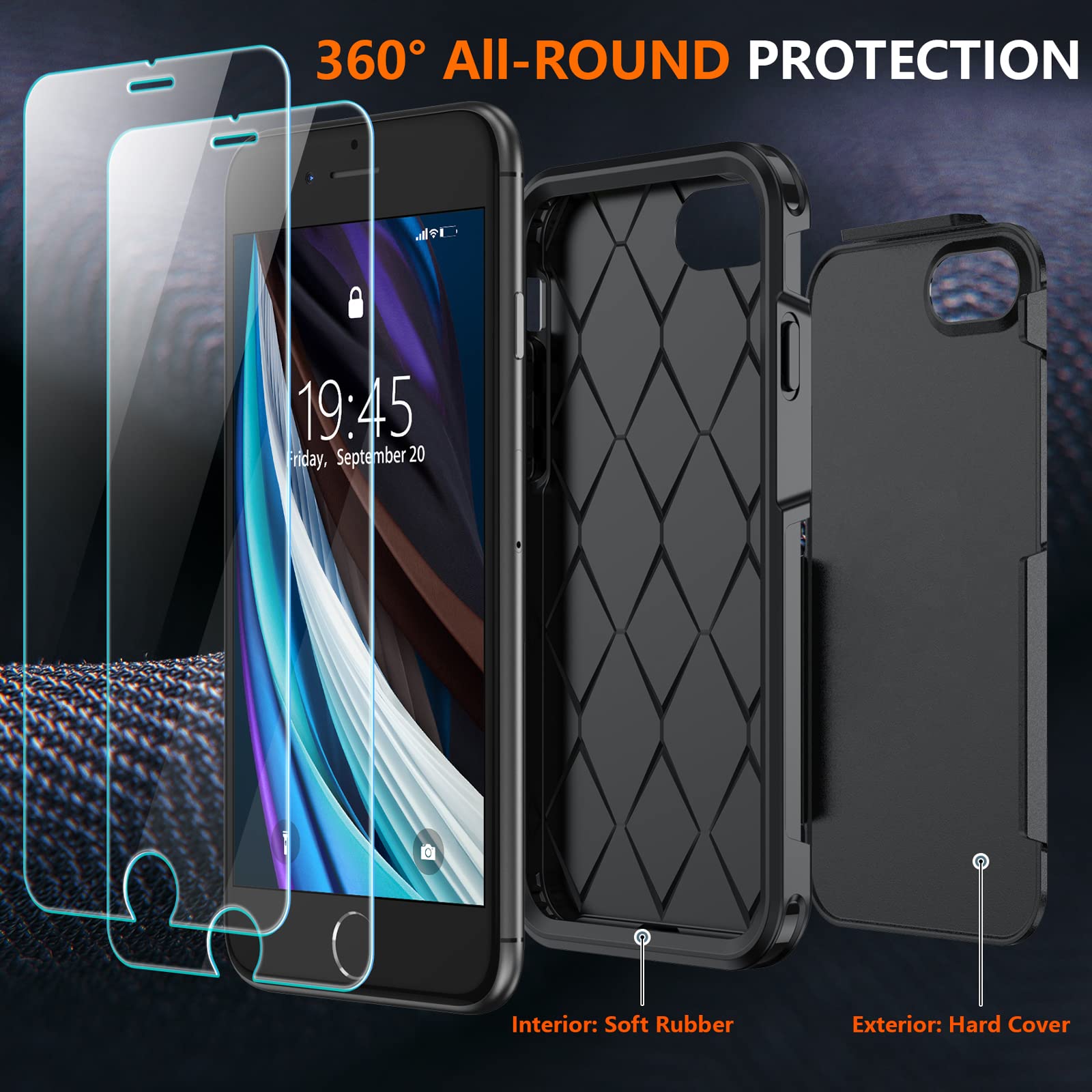 Xiwxi For Iphone Se Case 2022/3Rd/2020,Iphone 8/7 Case,With [2Xtempered Glass Screen Protector] [360 Full Body Shockproof] [Heav