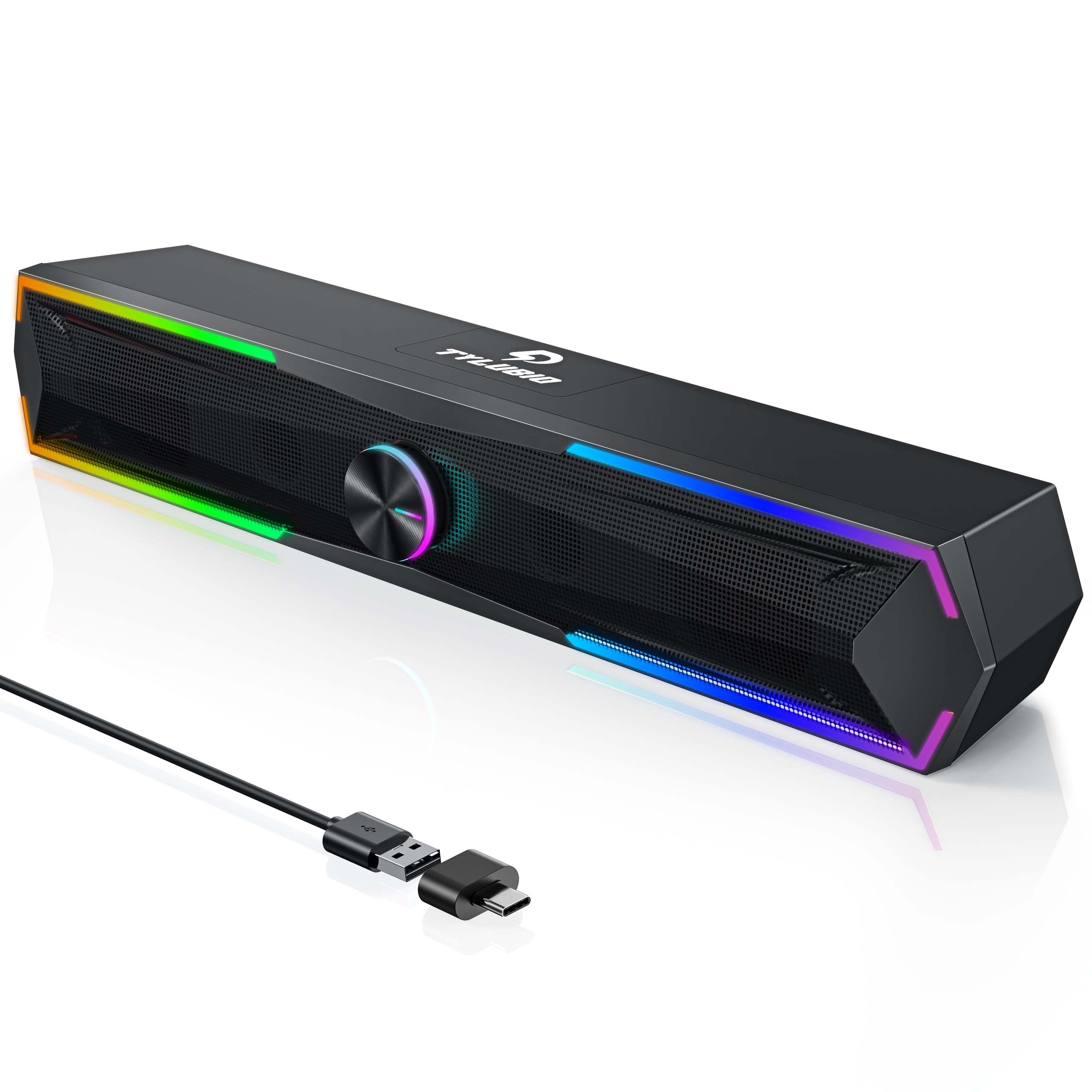 Tylubio Computer Speakers for PC Desktop, Flowing LED UnderMonitor Soundbar with Clear Stereo Sound, Bluetooth & USB 2in1 Aud