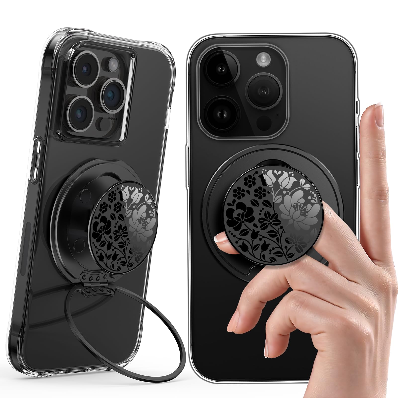 Typecase Phone Ring Holder: Utra Thin Magnetic Cell Phone Grip Stand Finger Ring Kickstand - Rotation Removable Phone Grip - Com