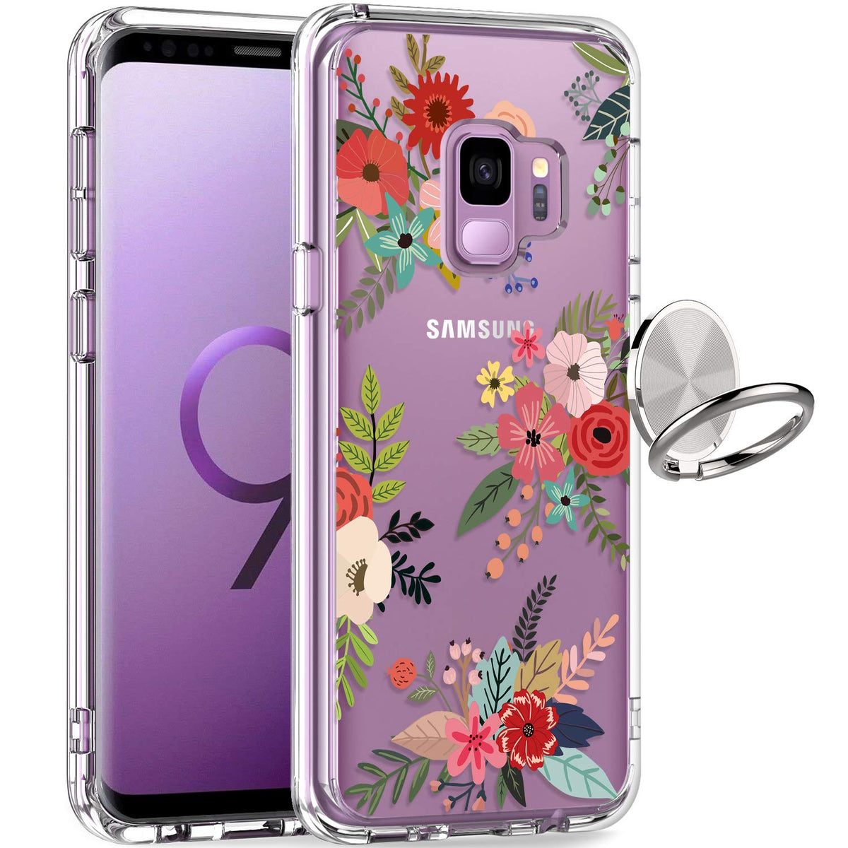 Giika Galaxy S9 Case, Clear Heavy Duty Shockproof Girls Women Protective Phone Cover Case For Samsung Galaxy S9, Flowers