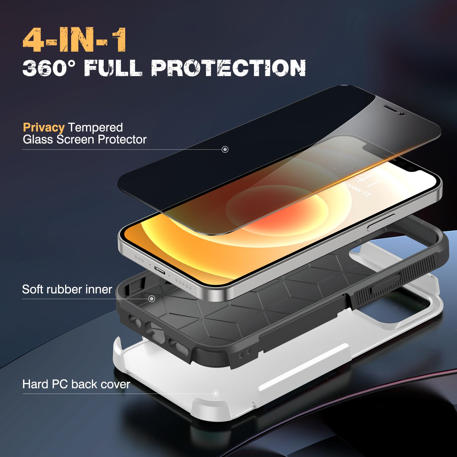 Diaclara Designed For Iphone 12 Case/Iphone 12 Pro Case, [With Privacy Screen Protector] [Anti Spy] [Military Grade Drop Protect