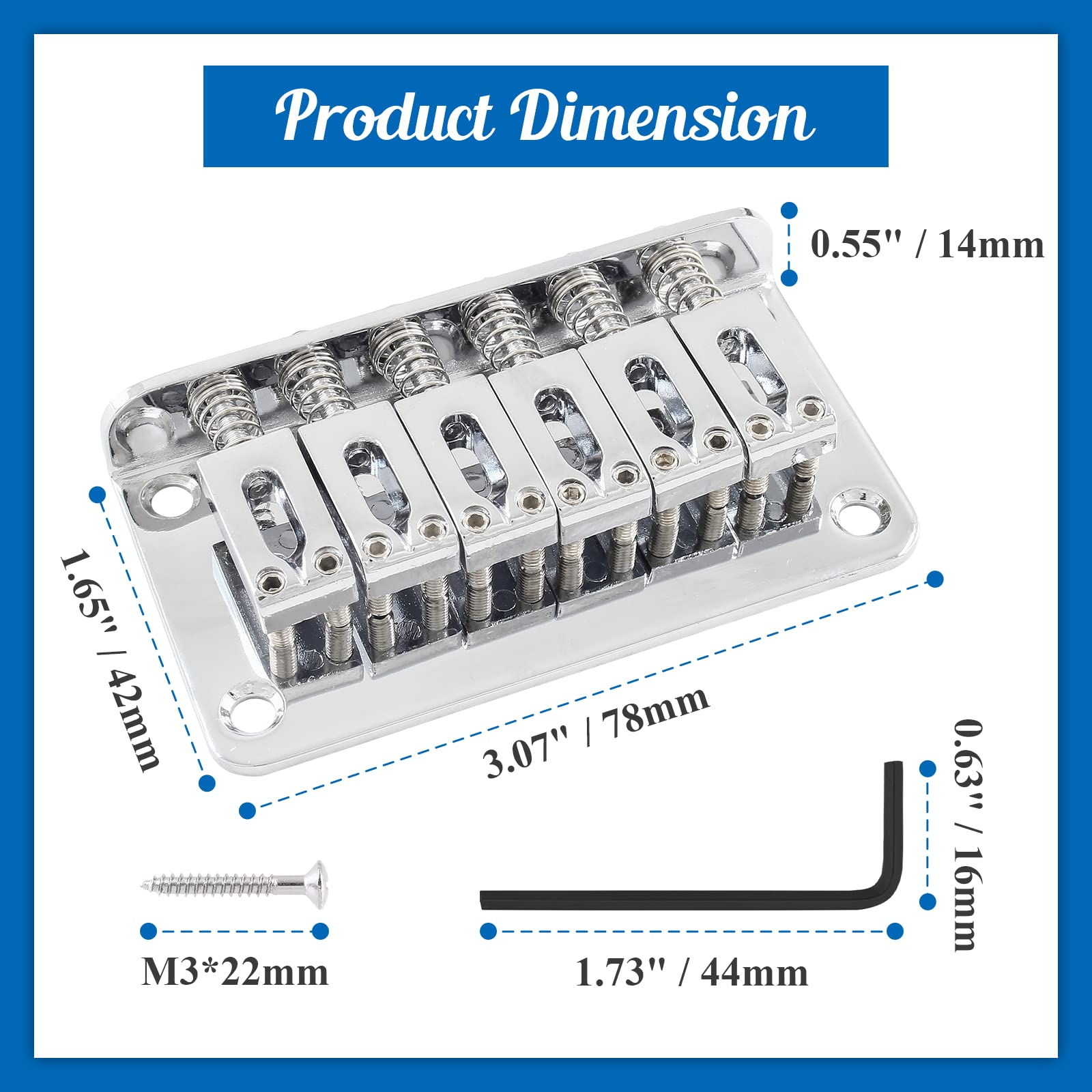 Harskiyersilver Adjustable 6 String Guitar Bridge, Metal Fixed Top Load Guitar Tailpiece Guitar Fixed Bridge Hardtail Saddle Bri