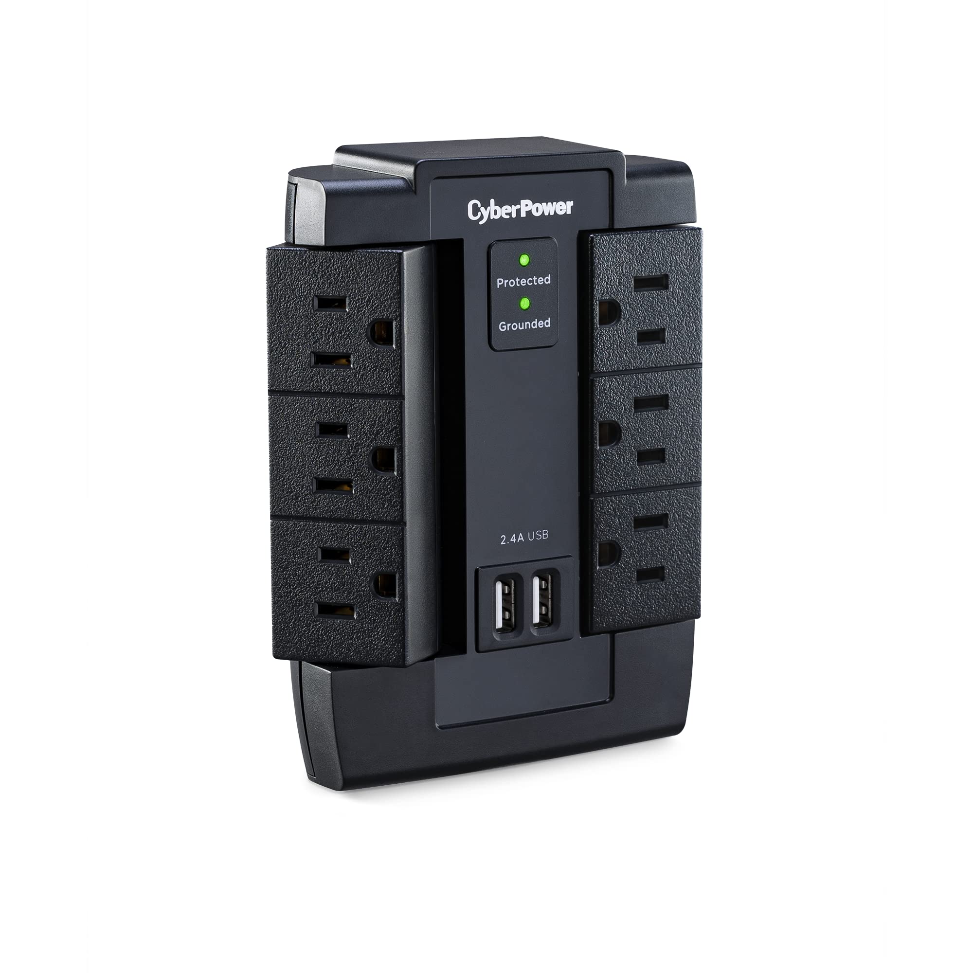 Cyberpower Csp600Wsu Surge Protector, 1200J/125V, 6 Swivel Outlets, 2 Usb Charging Ports, Wall Tap Design, Black