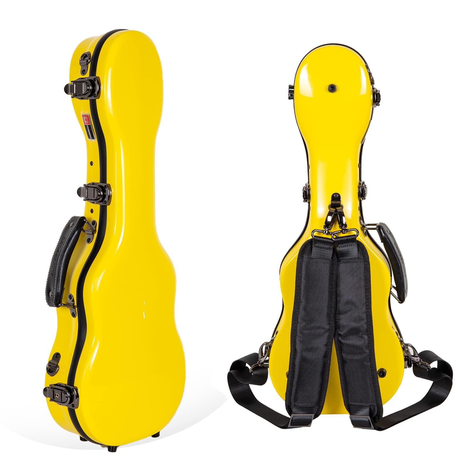 Crossrock Hardshell Fiberglass Concert Ukulele Case, Thick Padded, 4 Latches, Glossy Finish in Yellow