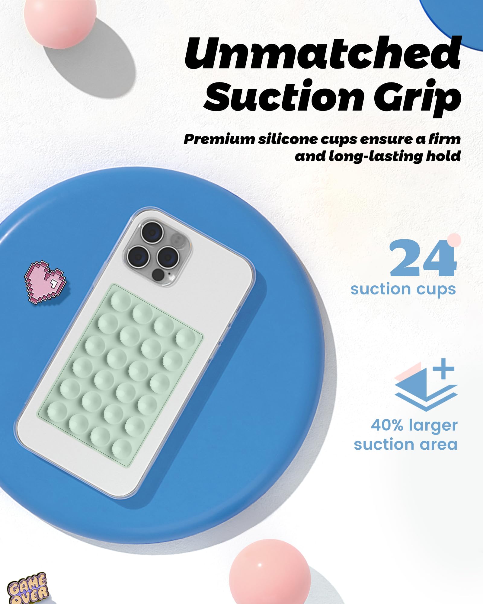 Amband Cute Preppy Stuff Silicone Suction Cup Phone Mount, Detachable Sticky Grip Holder For Magsafe Case, Easy To Use Video Acc