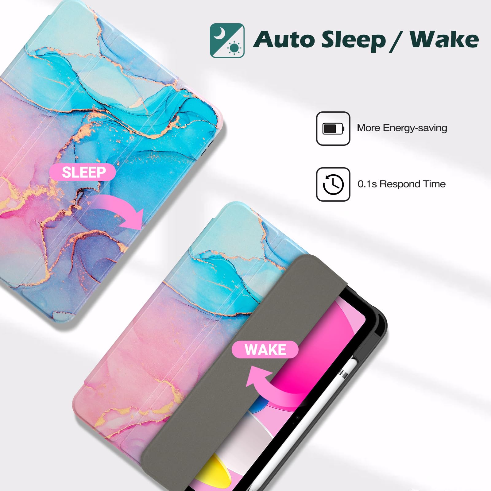 Procase For Ipad (A16) 11Th Generation 11 Inch 2025/10Th Generation 10.9 Inch 2022 Case With Pencil Holder, Hybrid Ipad 11 10 Case With Clear Back, Supports Auto Wake/Sleep  Bluemarble