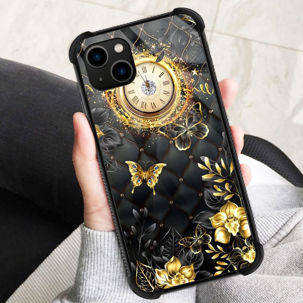 Zhegailian Case Compatible With Iphone 13,Clock Butterfly Case For Iphone 13 For Girls Women,Pattern Design Anti Scratch Organic