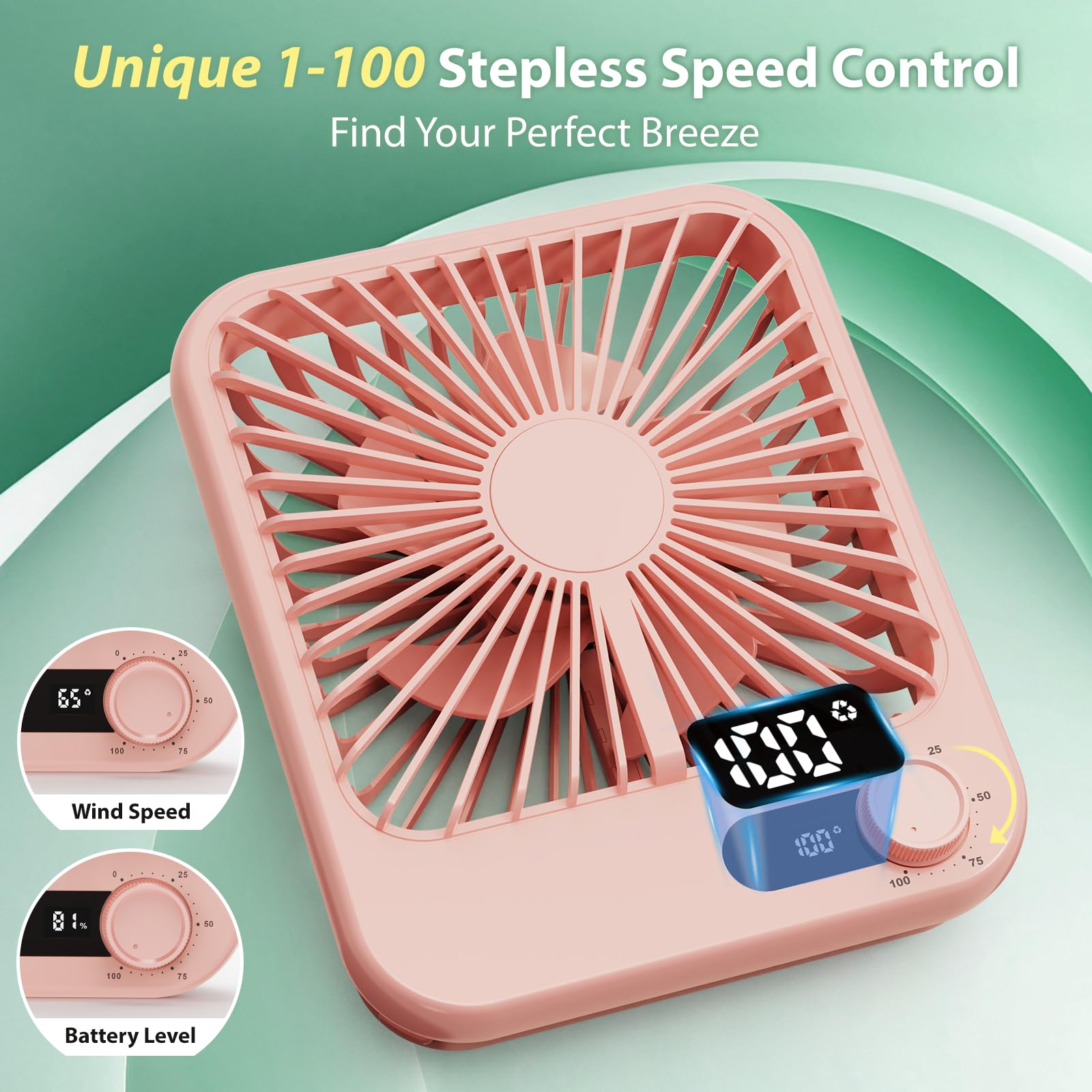 Travel Fan for Sleeping, Portable Fan for Summer Essentials, Small Desk Fan Rechargeable 100 Speed Wind for Beach FanTravel Esse