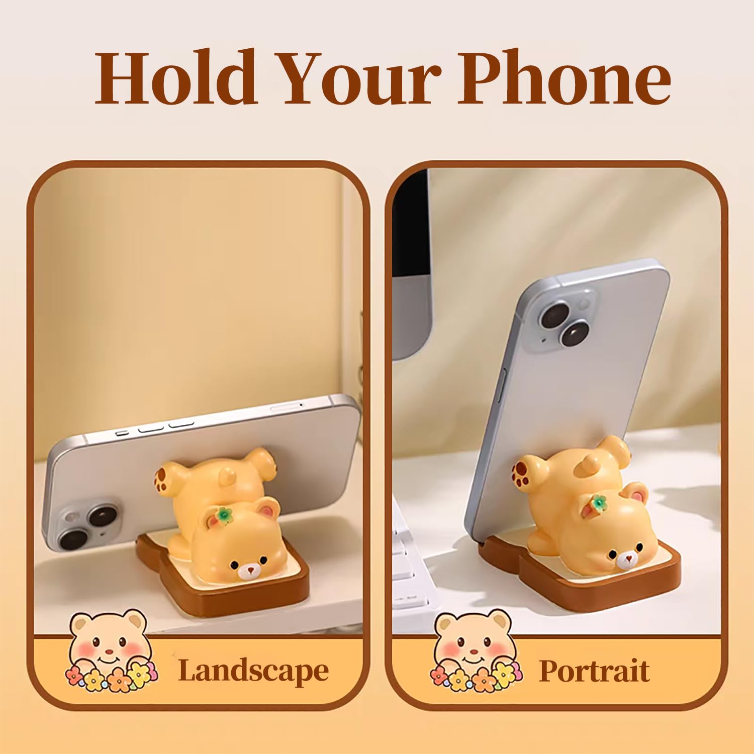 Meroqeel Cartoon Bread Bear Cell Phone Stand For Desk, Cute Statue Phone Holder For Lovely Women Girls, Desktop Animal Figurine