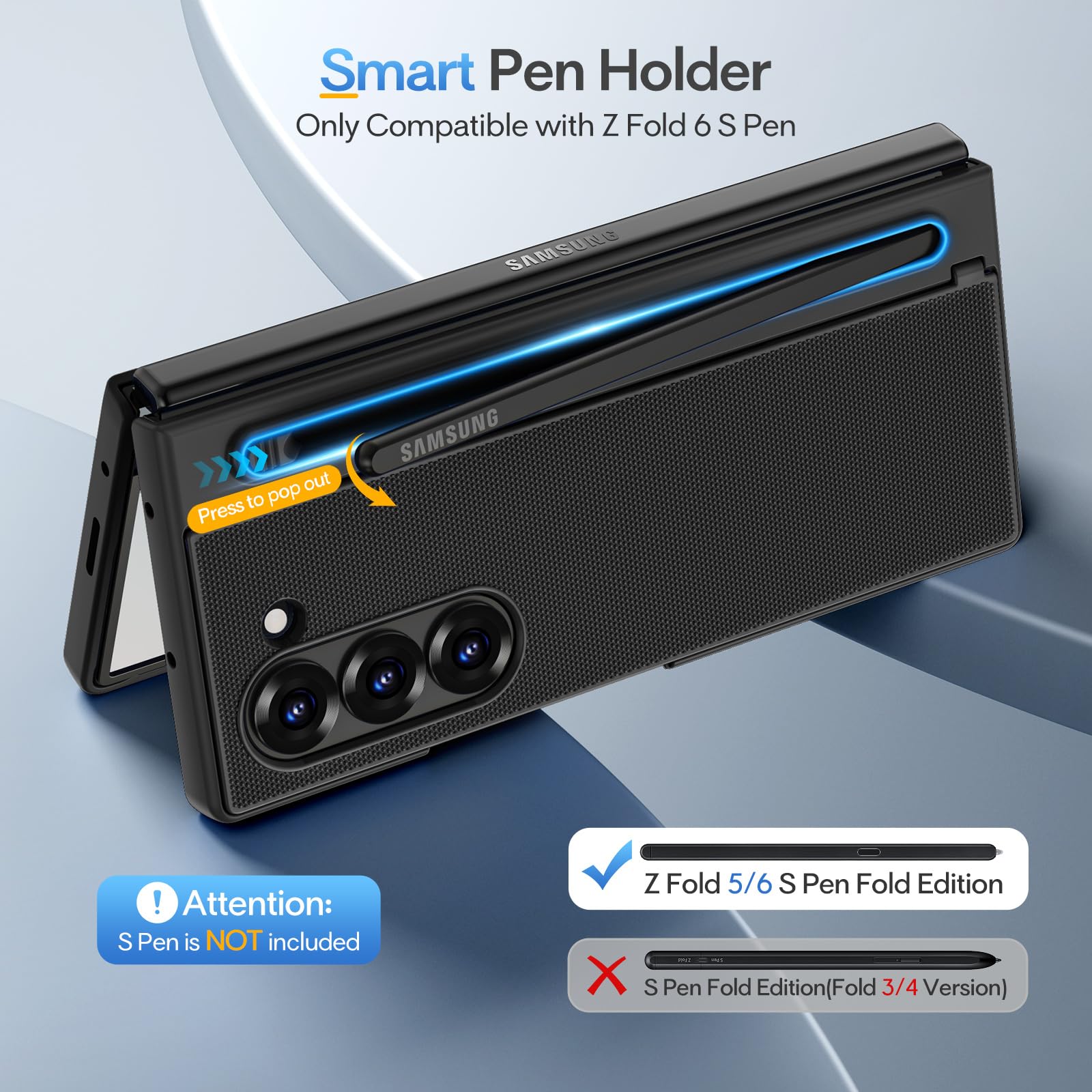 Maxdara For Z Fold 6 Case With S Pen Holder, Galaxy Z Fold 6 Case With Hidden Foldable Kickstand And Built-In Screen Protector,