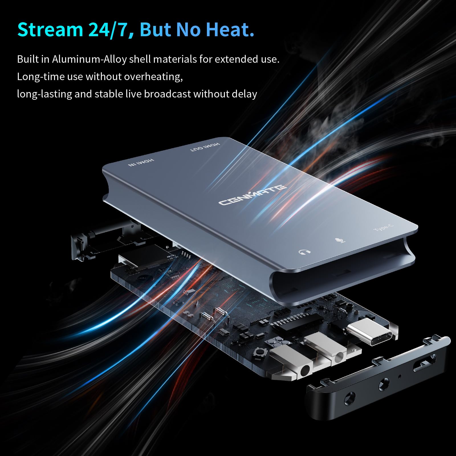 Cenmate Aluminum Hdmi Capture Card, Usb 3.0 1080P 60Fps Audio Video Capture Card For Streaming/Gaming/Video Conference, 4K@30Hz