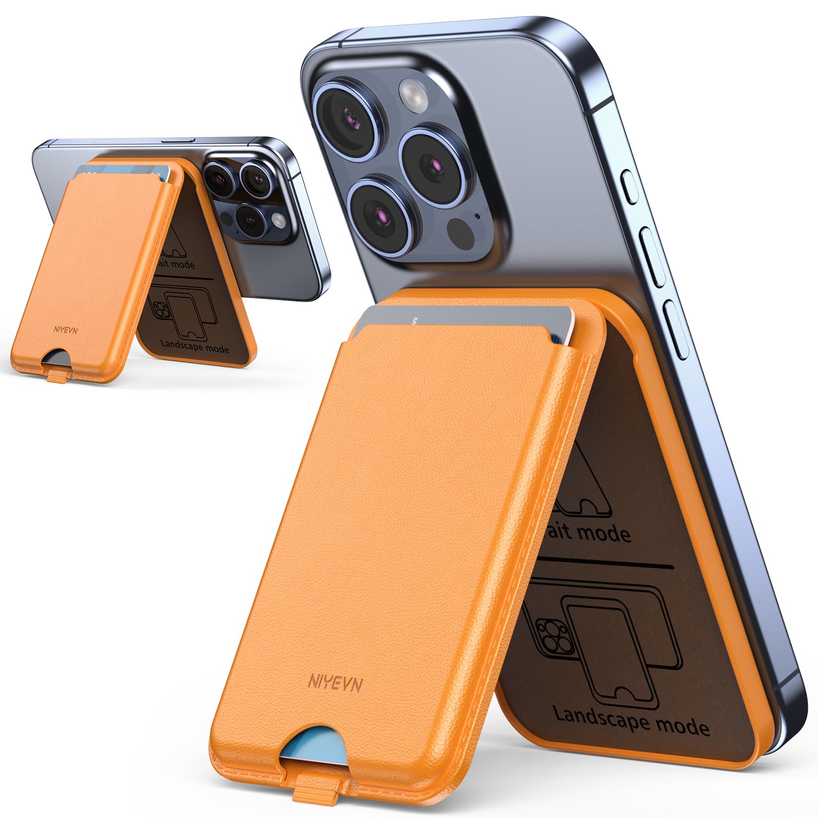 NIYEVN Magnetic Cardholder Wallet for iPhone - Leather Cellphone Magnet Wallet with Adjustable 3 Card Holder Stand Compatible wi