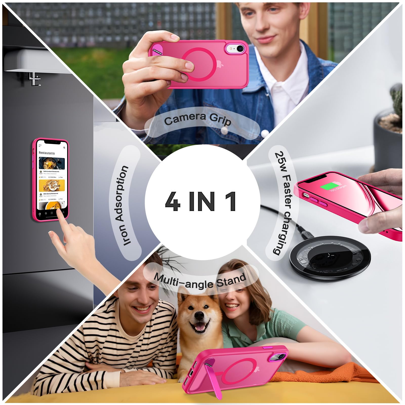 Guagua For Iphone Xr Case With Stand, Magnetic Cases With Foldable Invisible Stand Translucent Matte Back Slim Protective Shockp