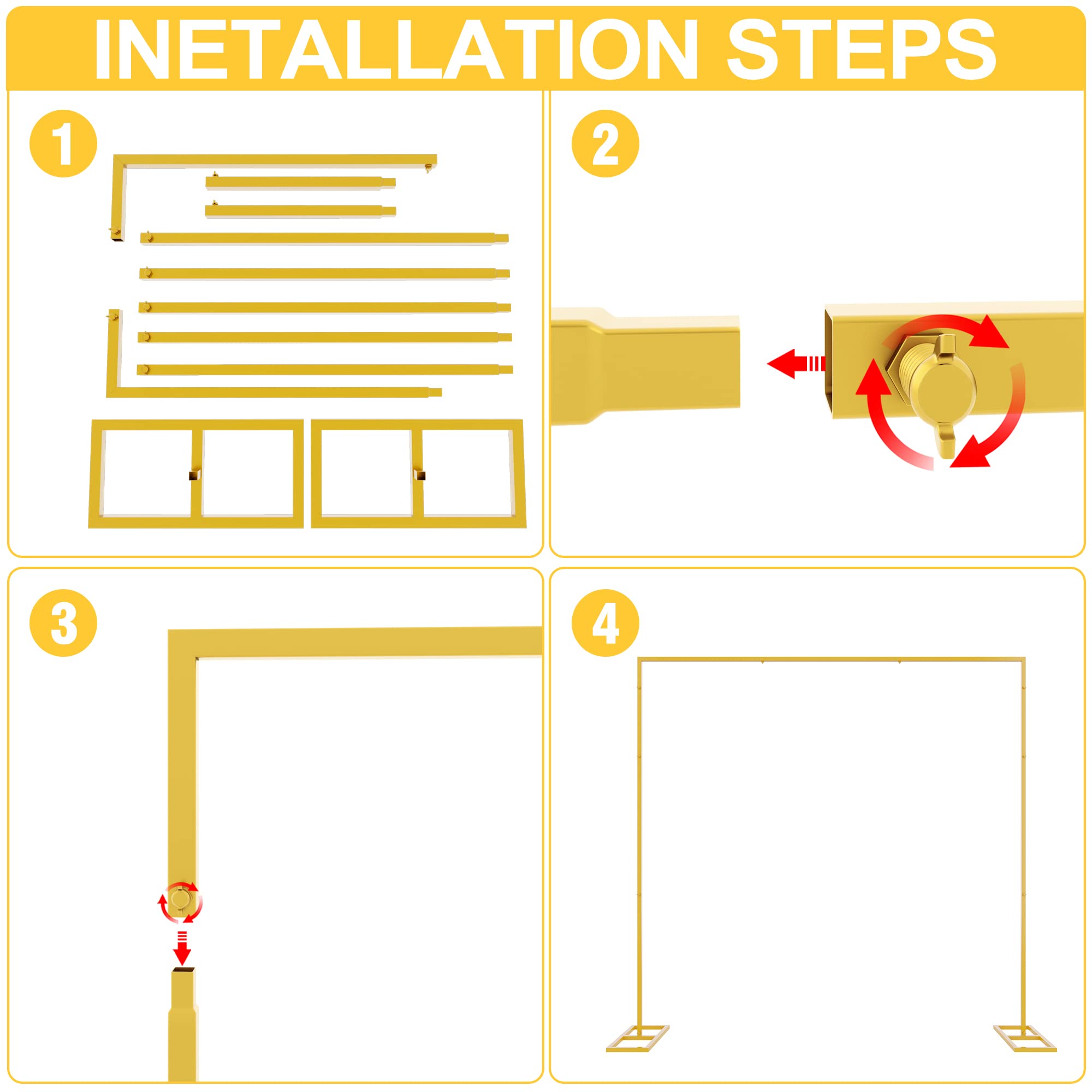 Heavy Duty Backdrop Stand 8Ft X 8Ft Gold Pipe And Drape Backdrop Stand Kit Adjustable Metal Backdrop Sand For Wedding Photobooth