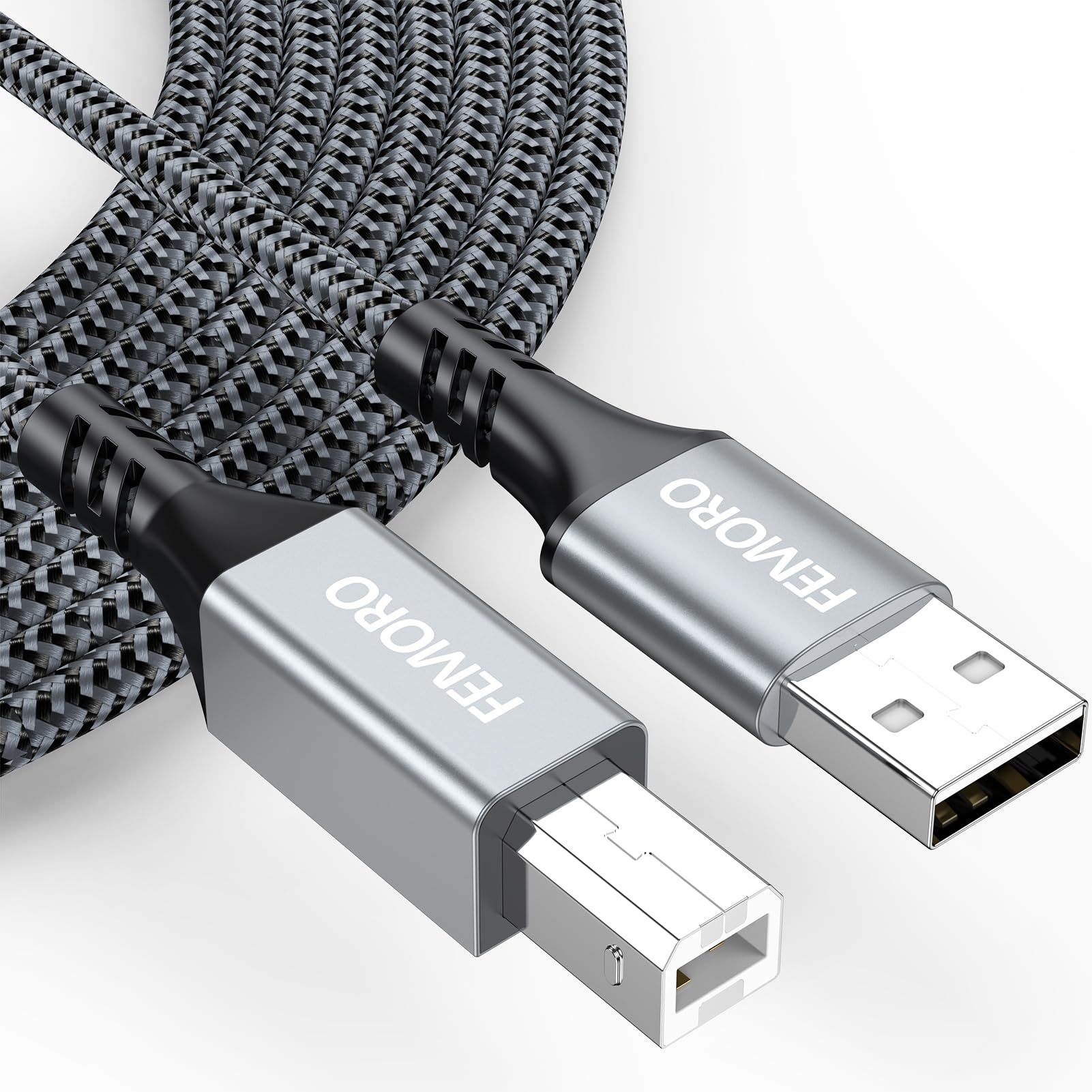Femoro Usb Printer Cable 15 Foot, Long Usb Type A To B Printer Cable 2.0 15Ft Braided Cord For Hp Canon Brother