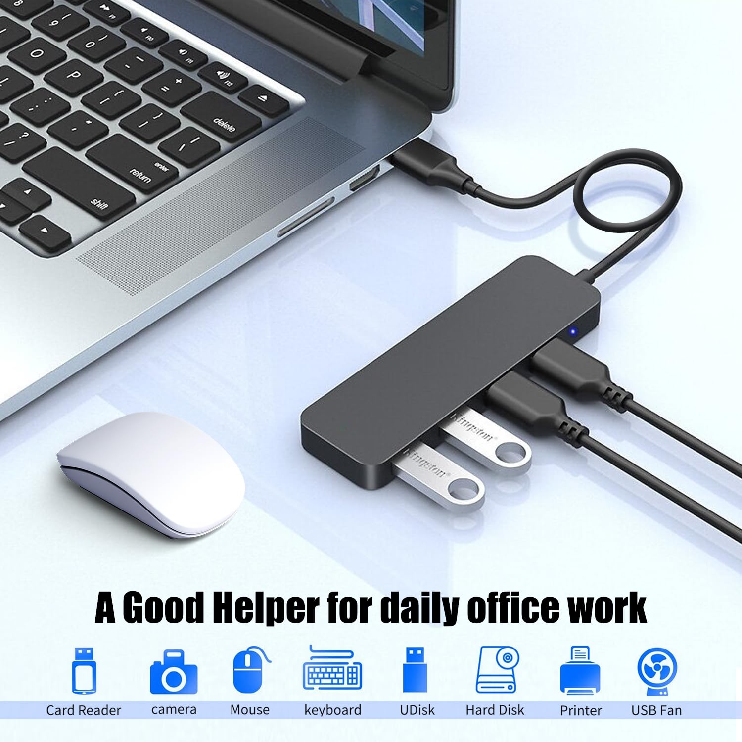 Usb Hub, Usb Splitter,Usb 4 Port Adapter,Usb Extender For For Laptop, Pc, Macbook, Mac Pro, Mac Mini, Imac, Surface Pro And More (Black Usb 2.0/1M)