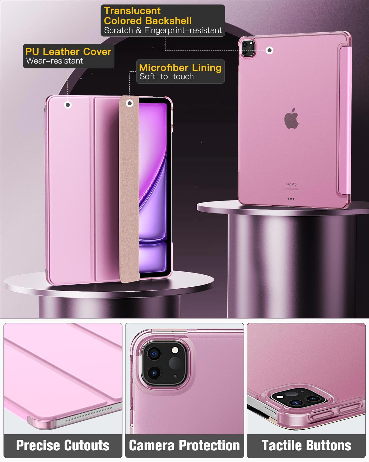 MoKo for iPad Air 13 Inch M2 Case 2024/ iPad Pro 12.9 Case (6th/5th Gen 2022/2021), Slim Smart Shell Translucent Frosted Hard PC Back Cover, Support Touch ID & Pencil Pro/2nd/USB C, Nosegay Pink