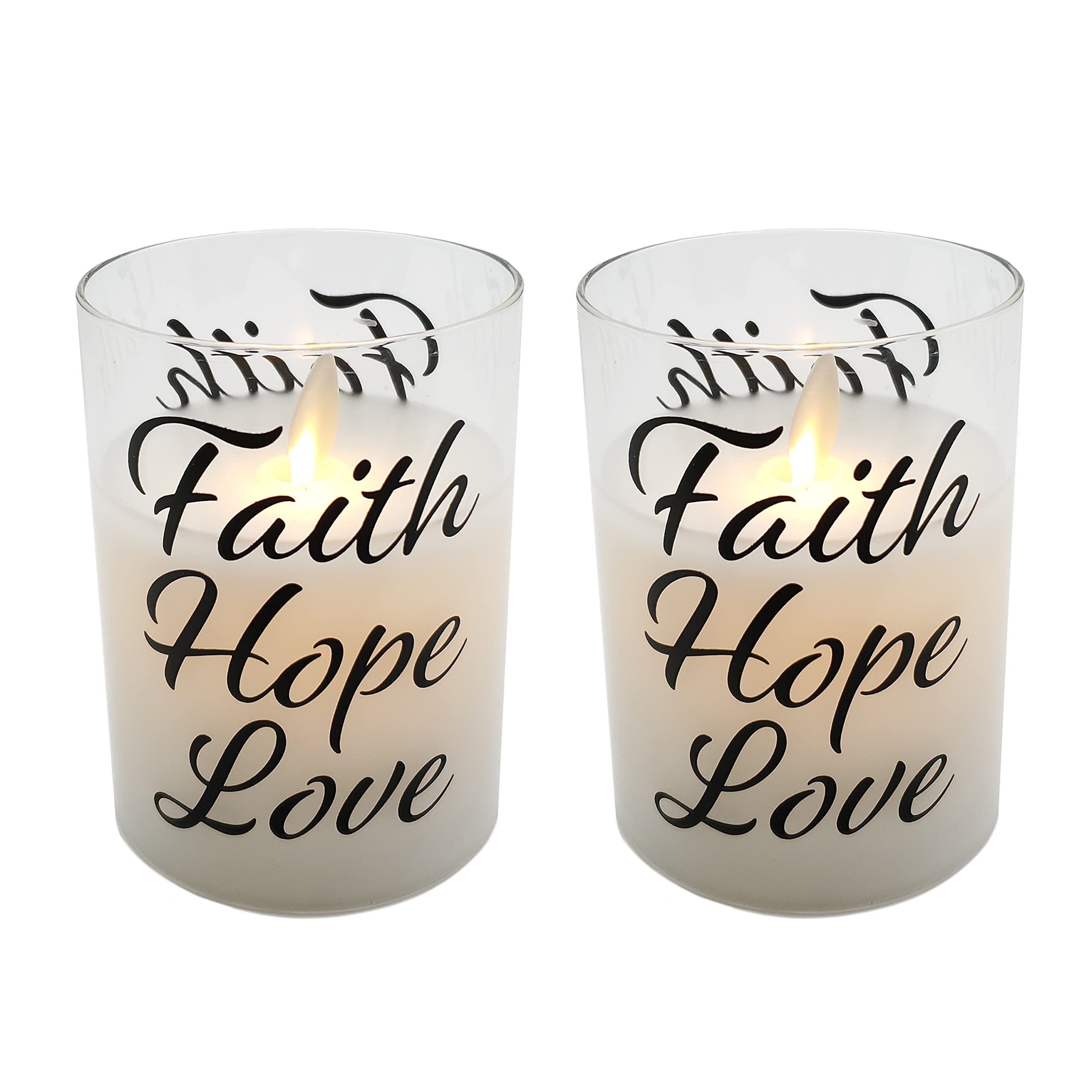 Lumabase Battery Operated Led Glass Candles With Flickering Flame, Faith Hope Love   Set Of 2