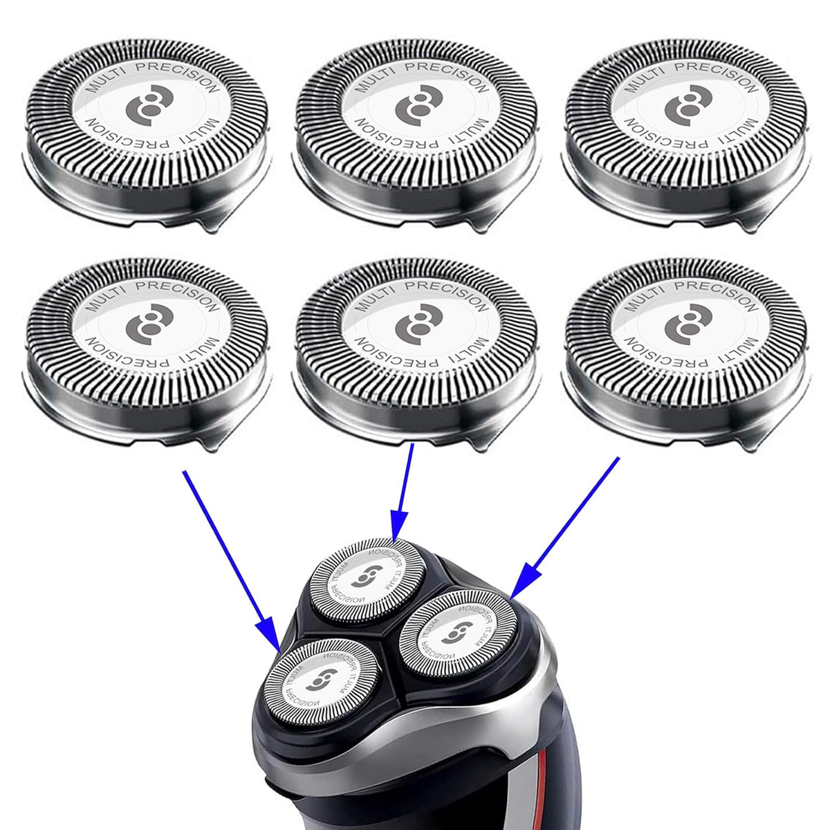 New Upgrade Hq8 Replacement Heads Compatible With Philips Norelco Aquatec Shavers, Razor Blades For Pt720 At880 At810, 6 Pc Pack