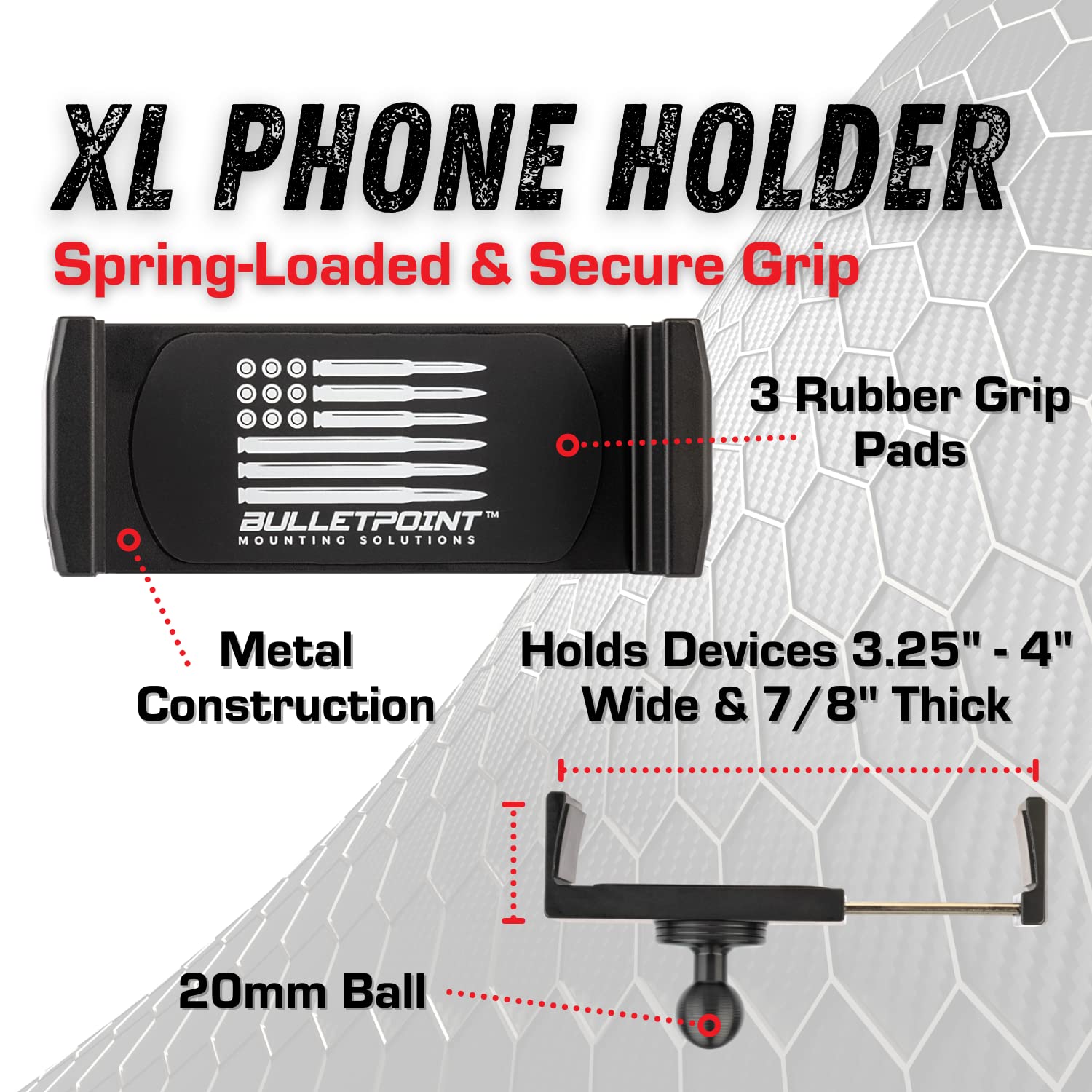 Bulletpoint Xl Dash Mount Cell Phone Holder For Oversized Phones & Cases Compatible With Iphone And Android Smartphones   20Mm (