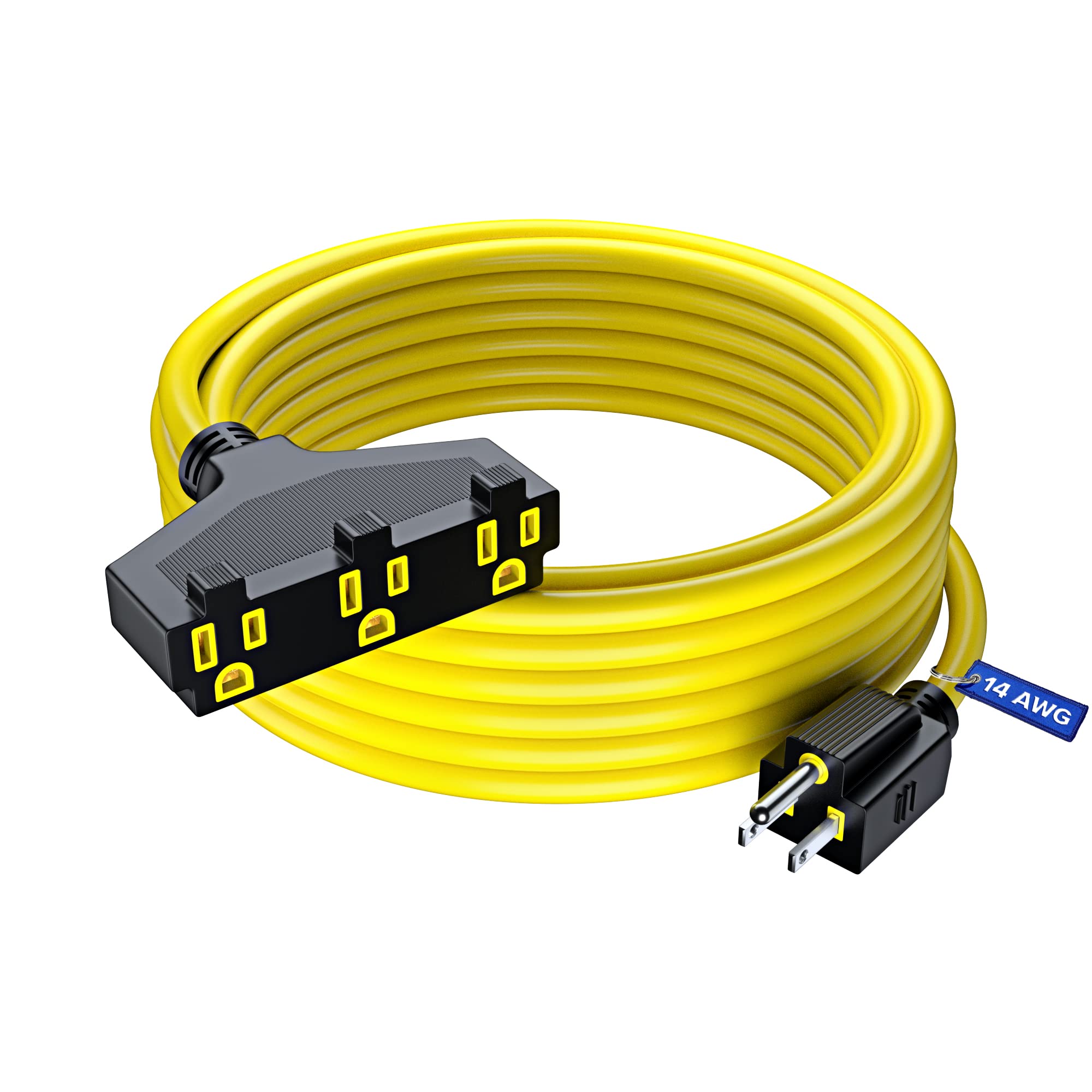 Extension Cord 30 Feet, Sjtw Extension Cord With Multiple Outlets, 14 Gauge (Yellow) Etl Listed