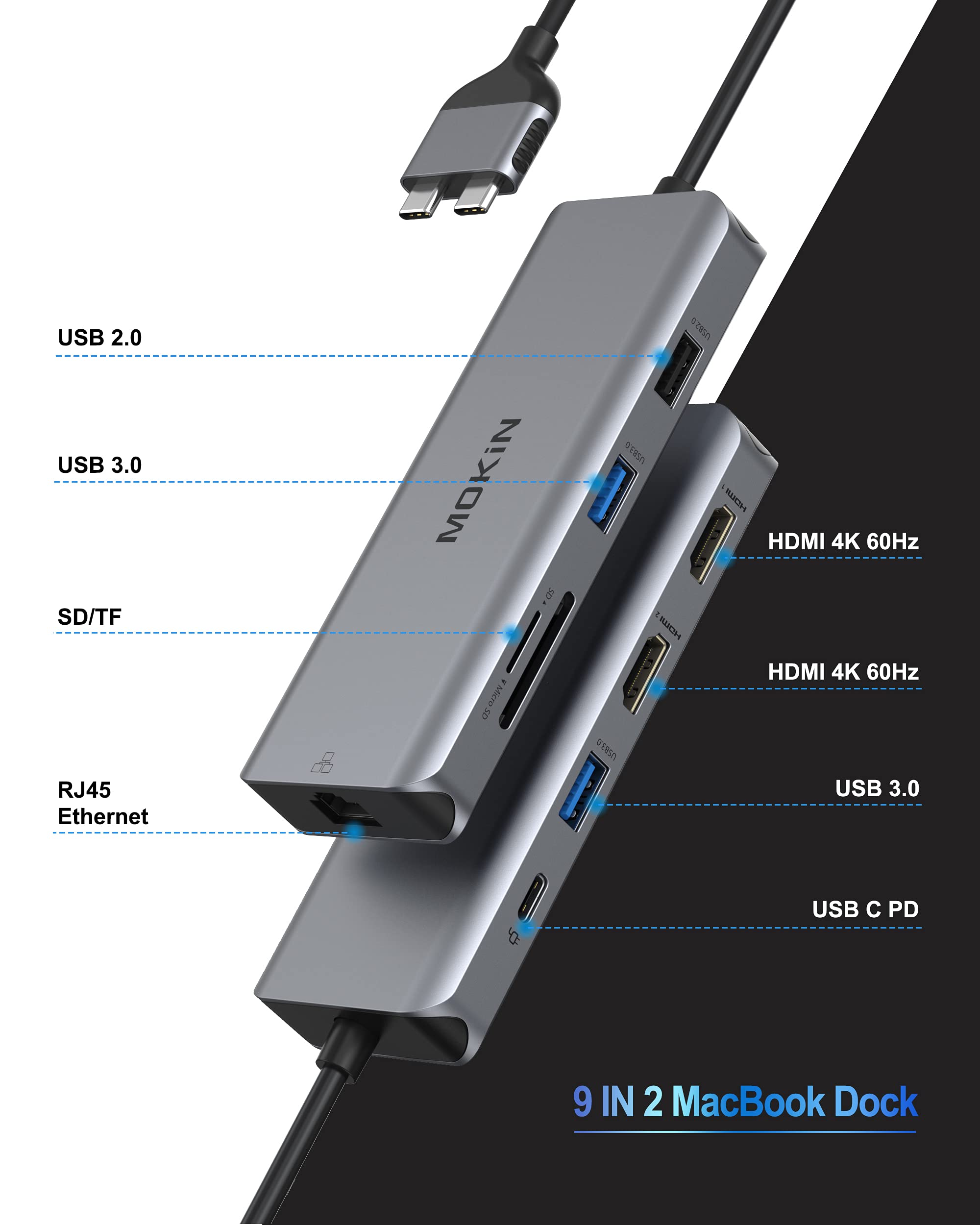 Macbook Pro Docking Station Dual Monitor Macbook Pro Hdmi Adapter,9 In 1 Usb C Adapters For Macbook Pro Air Mac Hdmi Dock Dongle