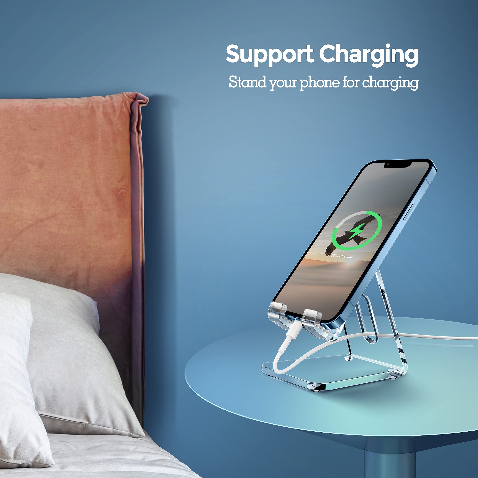 Creadream Acrylic Cell Phone Stand, 5Mm Thicker Clear Cell Phone Holder, Transparent Phone Stand For Desk, Desktop, Desk Accesso