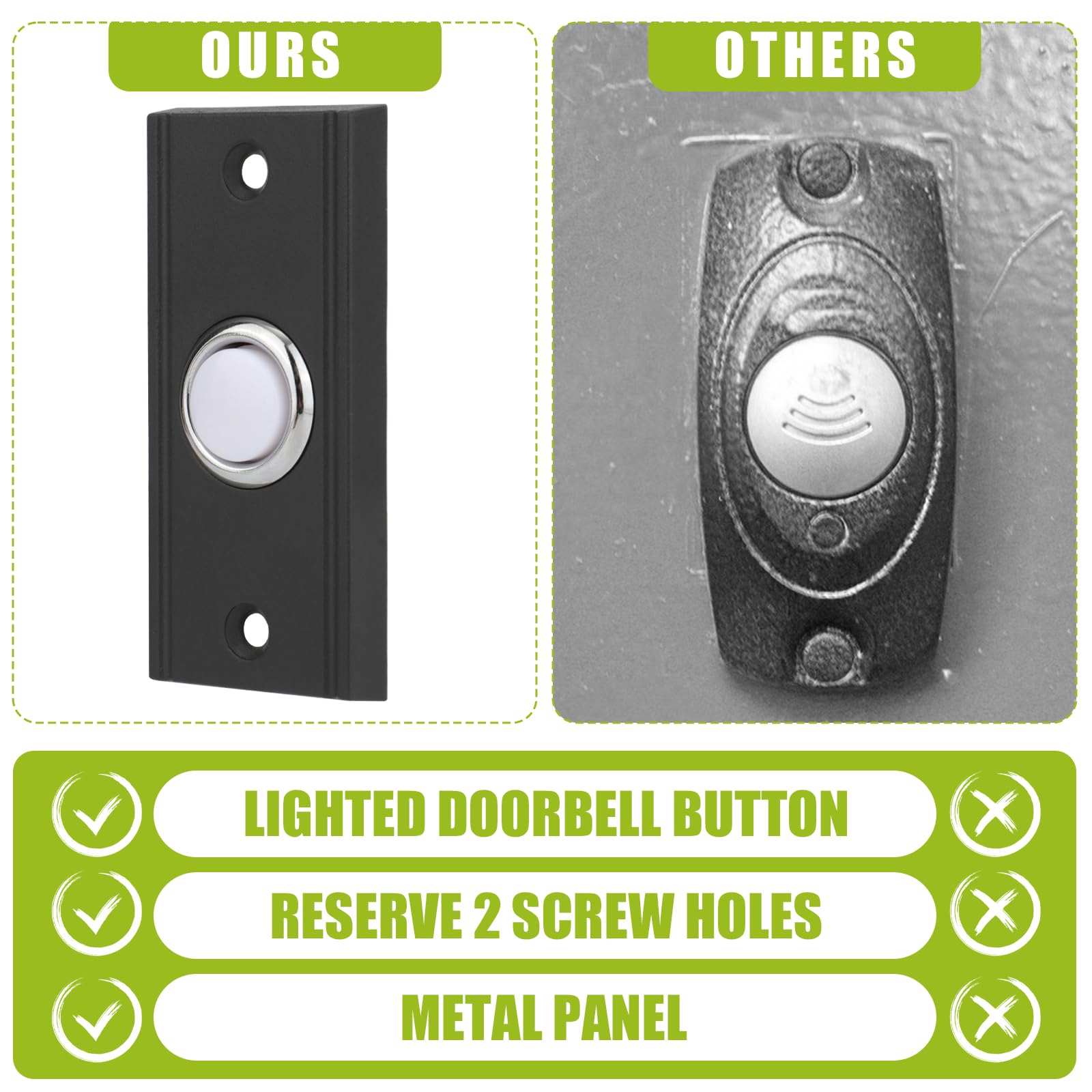 Led Lighted Doorbell Push Button, Round Doorbell Push Button Replacement With Screws, Universal Metal Doorbell Push Button Switc