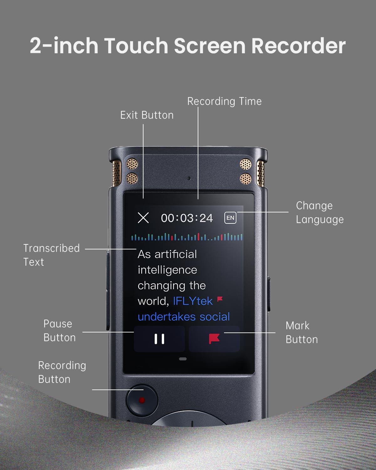 Iflytek Ai Voice Recorder With Playback, Digital Voice Recorder With Voice-To-Text Transcription & Smart Summarize, Ai Recorder
