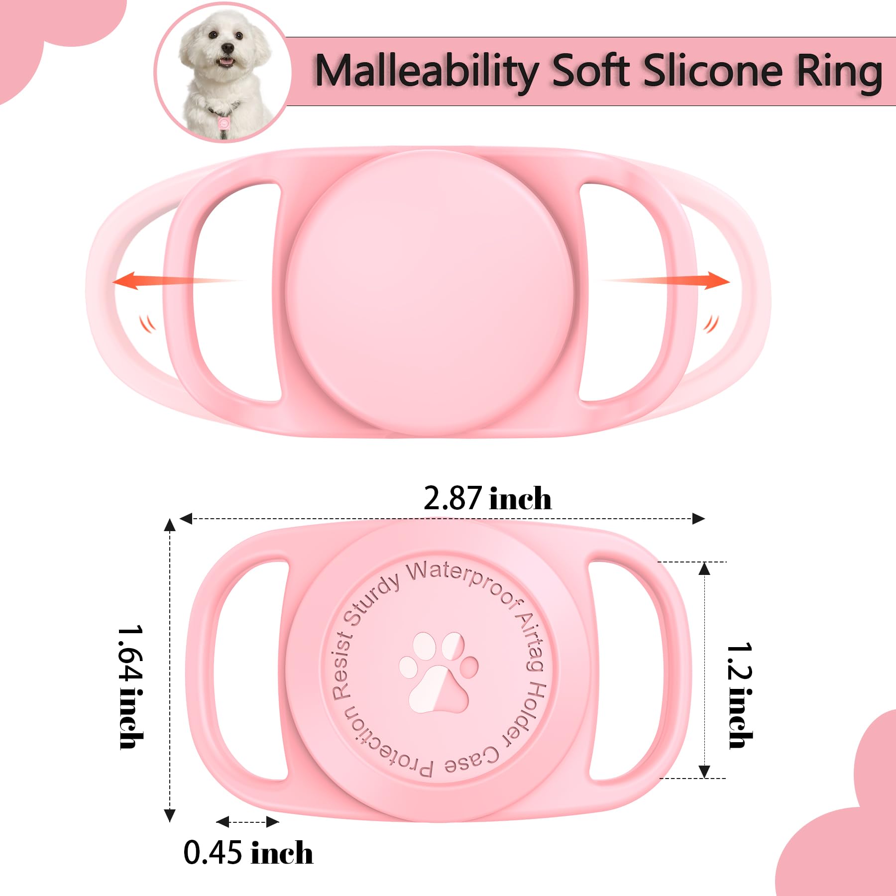 Airtag Dog Collar Holder, [1 Pack] Waterproof Protective Case For Apple Airtag, Durable & Lightweight With Full Body Protection, Soft Silicone, Pink