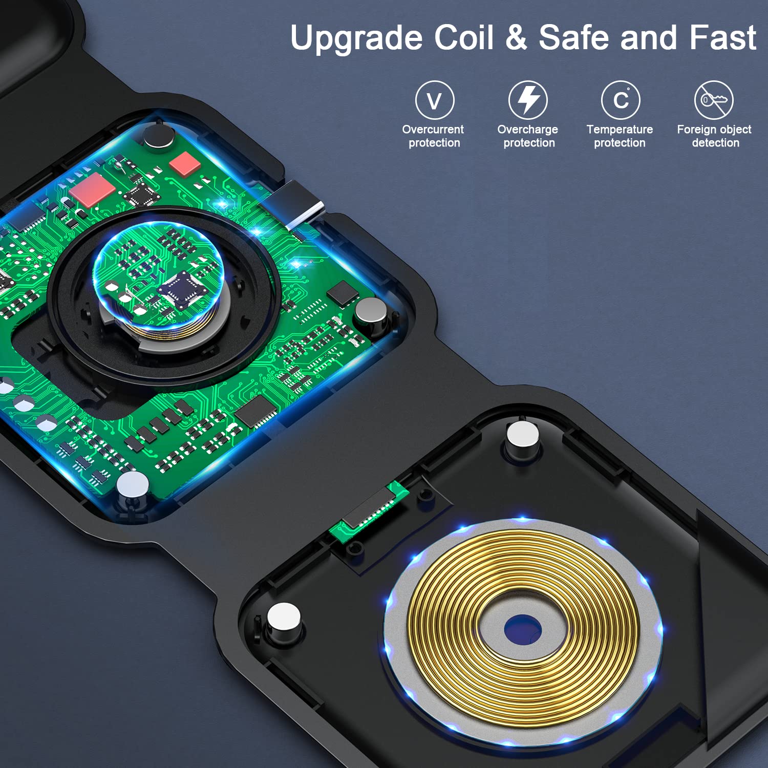 Wireless Charger 3 In 1,Rtops Magnetic Travel Wireless Charging Station Multiple Devices,Gan 3 In 1 Charging Station,Compatible