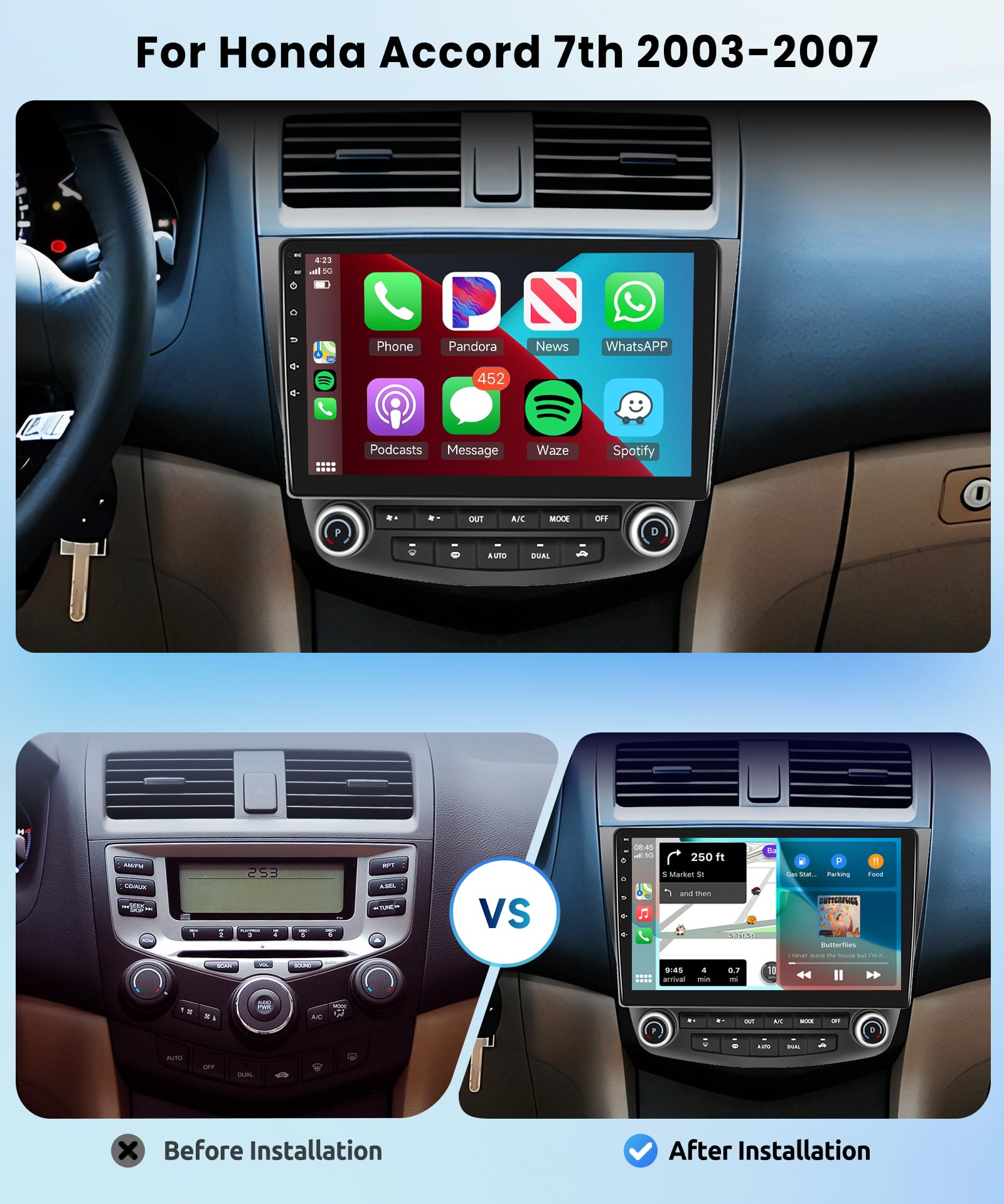 For Honda Accord 7Th 2003 2007 Android Car Stereo With Wireless Carplay/Android Auto 10.1'' Touchscreen Autoradio Support Wifi G