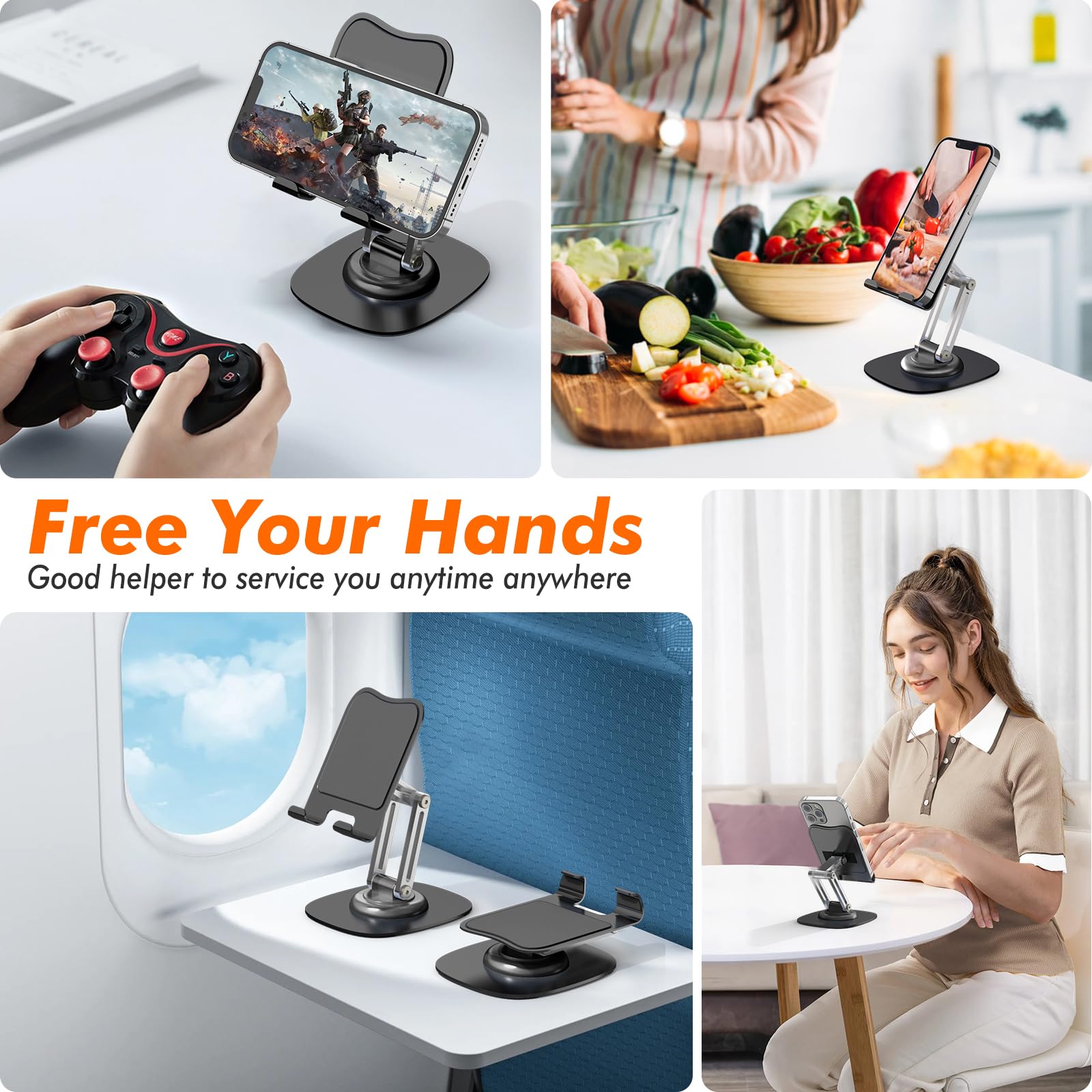 Ztgygy Cell Phone Stand For Desk, Adjustable Foldable Desktop Phone Holder, 360 Degree Rotating Phone Stand For Recording Compat