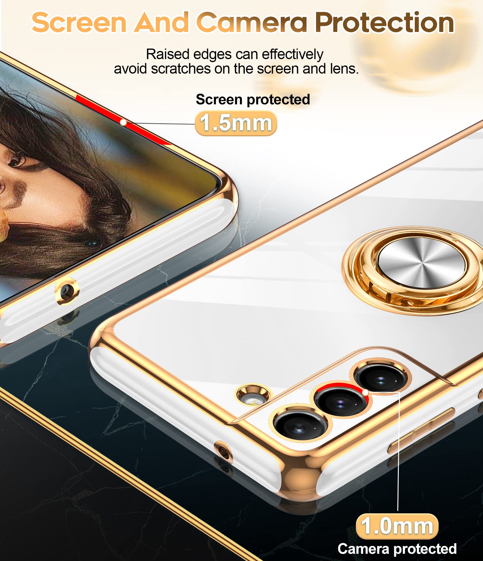 Leyi For Samsung Galaxy S21 Fe 5G Case With Tempered Glass Screen Protector [2 Pack] 360    Rotatable Ring Holder Magnetic Kicks