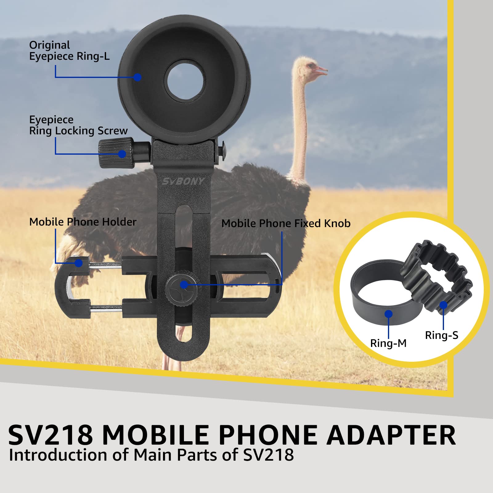 Svbony Sv218 Spotting Scope Phone Mount, Universal Cell Phone Adapter Mount Support Eyepiece Diameter 26 To 49.3Mm, Telescope Phone Adapter For Binoculars Monocular Microscope