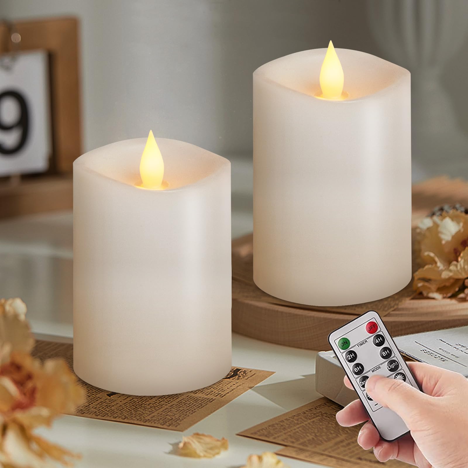 Genwelled Life Plus 3X4 Flameless Candles With Remote Set Of 2, 4 Inch Battery Candles Flickering With Timer, Led Pillar Candle