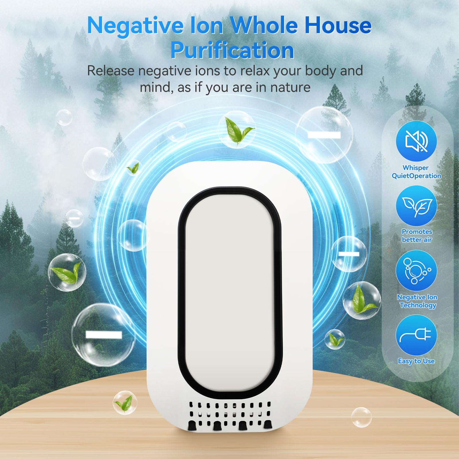 Pvacg Air Ionizers For Home With 4 Negative Ion Output Heads,Ionizer Air Purifier Plug In With Backlight,Quiet And Energy-Saving