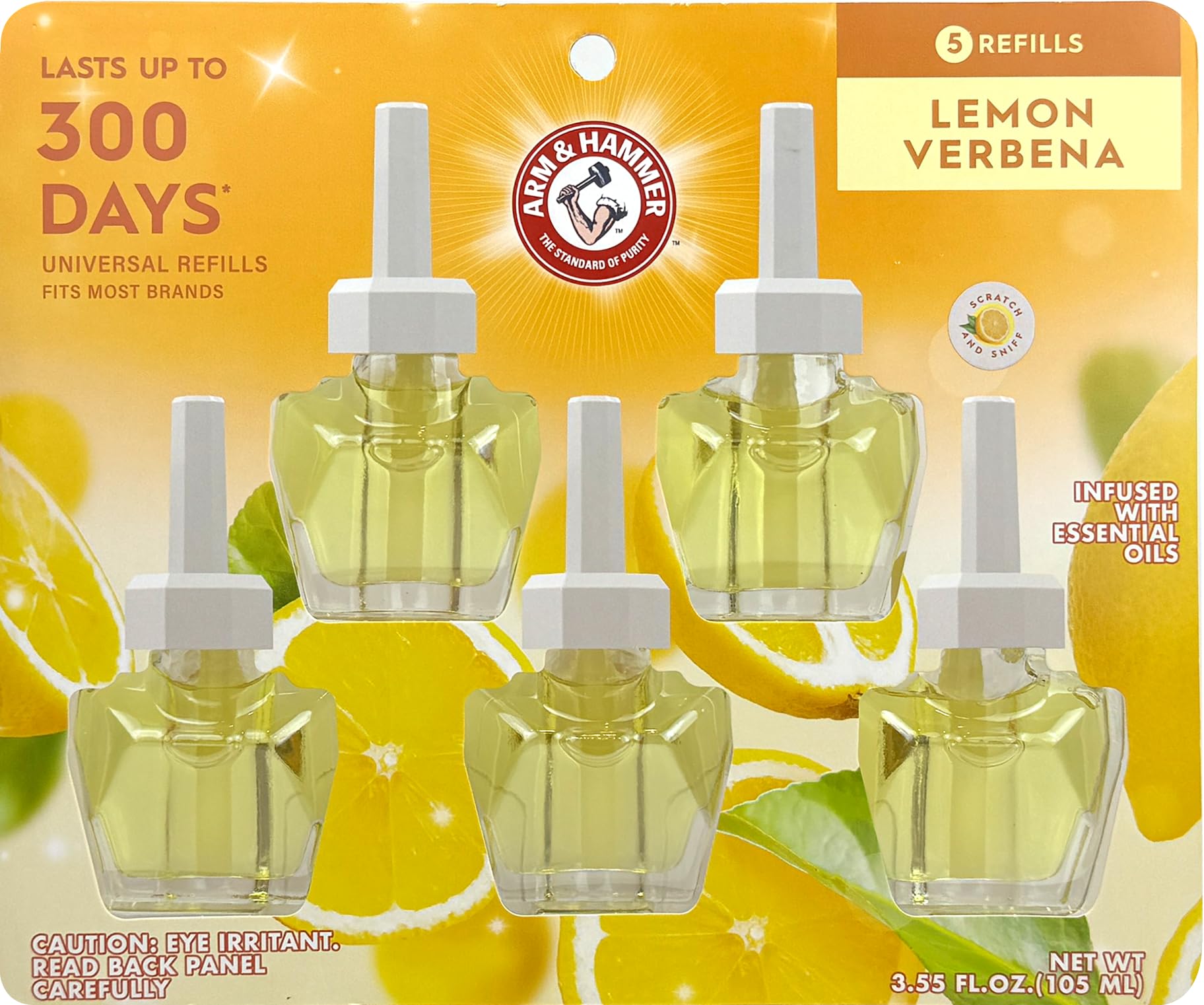 Arm & Hammer Plug in Scented Oil 5 Refills, Lemon Verbena, 3.24 Oz