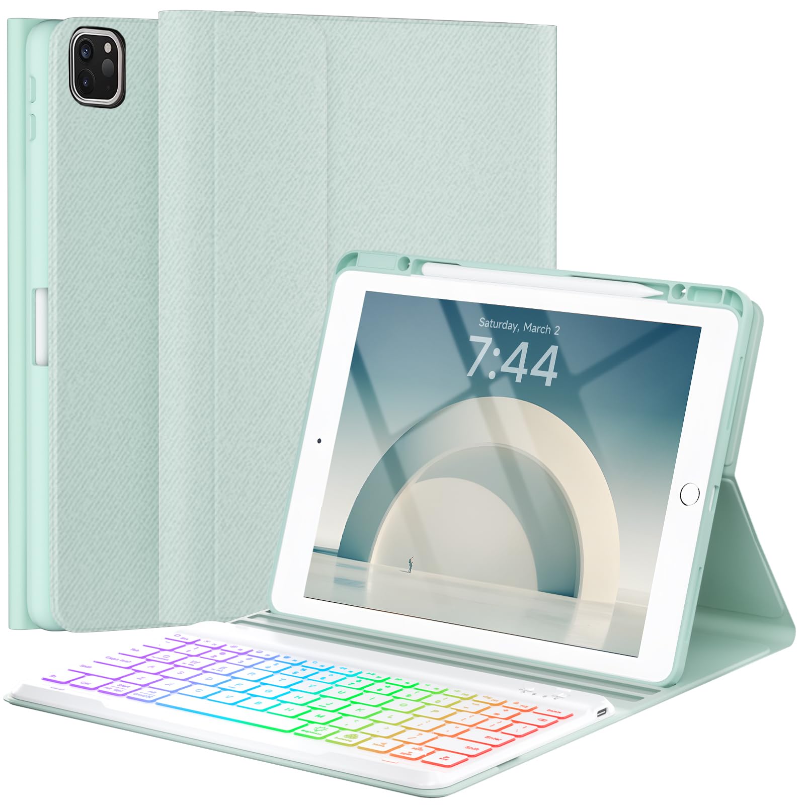 Oyeeice Keyboard Case For Ipad Air 11 M2/ Air 5Th/ 4Th Generation   Detachable Backlit Keyboard, Smart Folio Cover With Pencil H