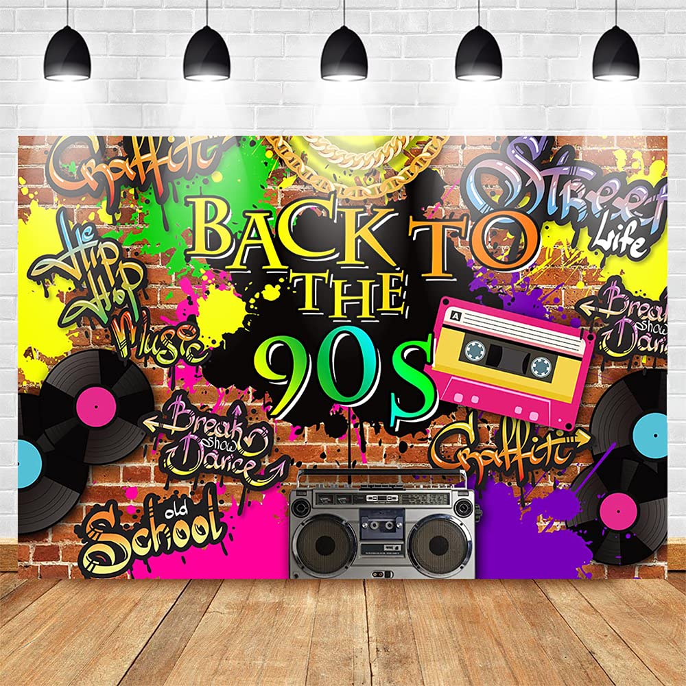 Mocsicka 90S Backdrop Hip Hop Graffiti Brick Wall Retro Radio Fashion Photography Background Back To The 90S Themed Party Banner