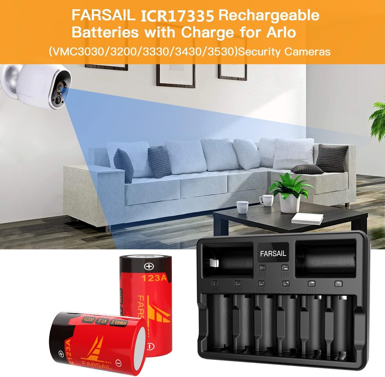 Cr123A Rechargeable Batteries, 20 Pack 800Mah Cr123A Batteries And Charger For Arlo Vmc3030 Vmk3200 Vms3130 3230C 3430 3530 Came