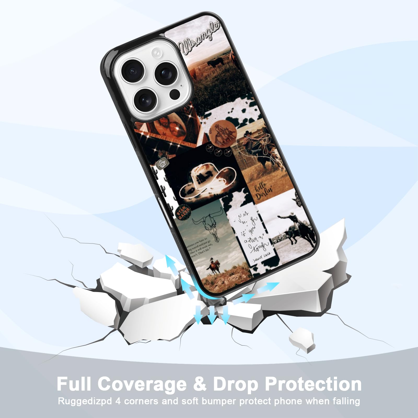 Onemiliayears Cool Cowboy Cowgirl Horse Phone Case, Hippie Western Iphone 16 Pro Case, Non-Slip Design And Shock Absorption, Pho