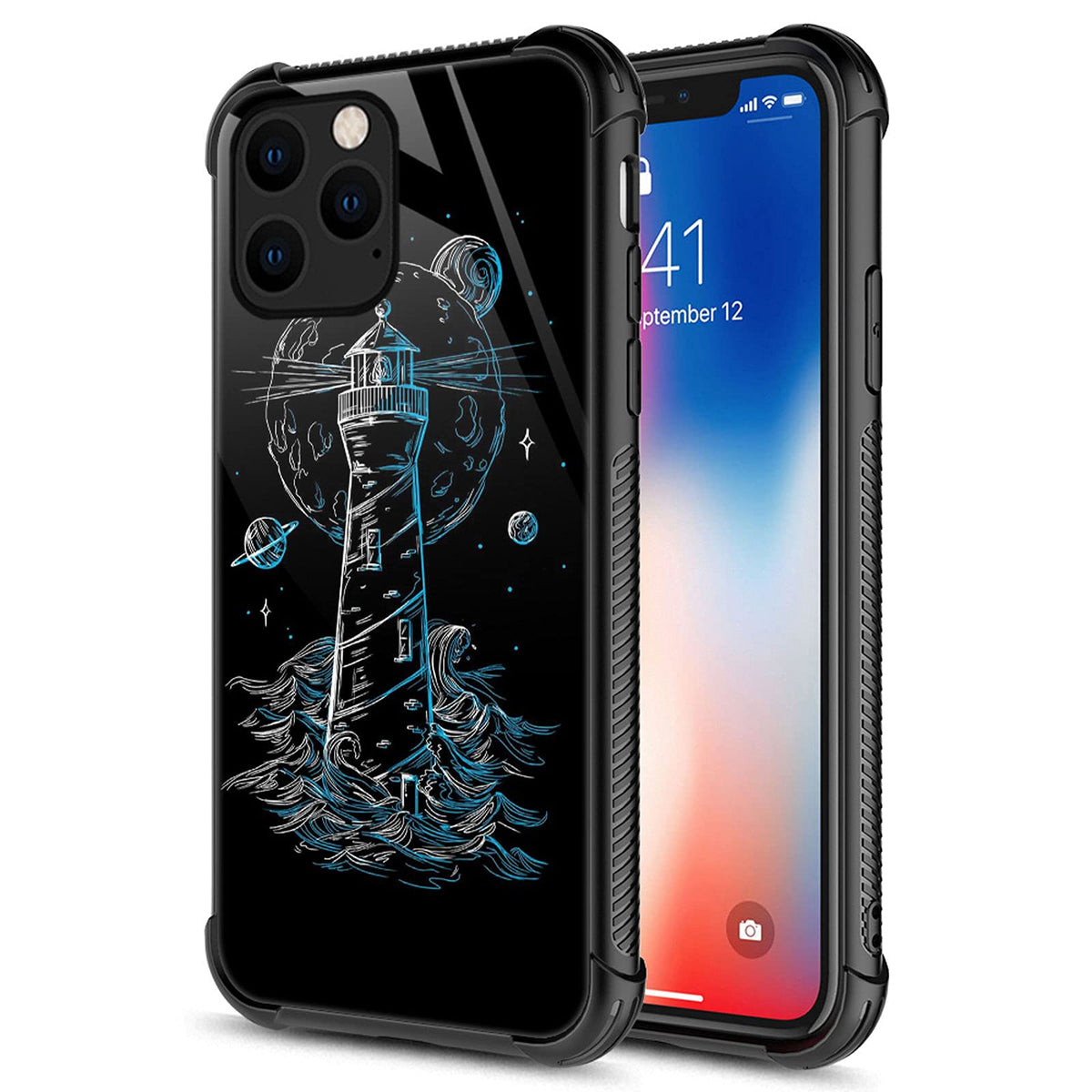 Carloca Compatible With Iphone 13 Mini Case,Cosmic Space Lighthouse Graphic Design Shockproof Anti Scratch Drop Protection Case