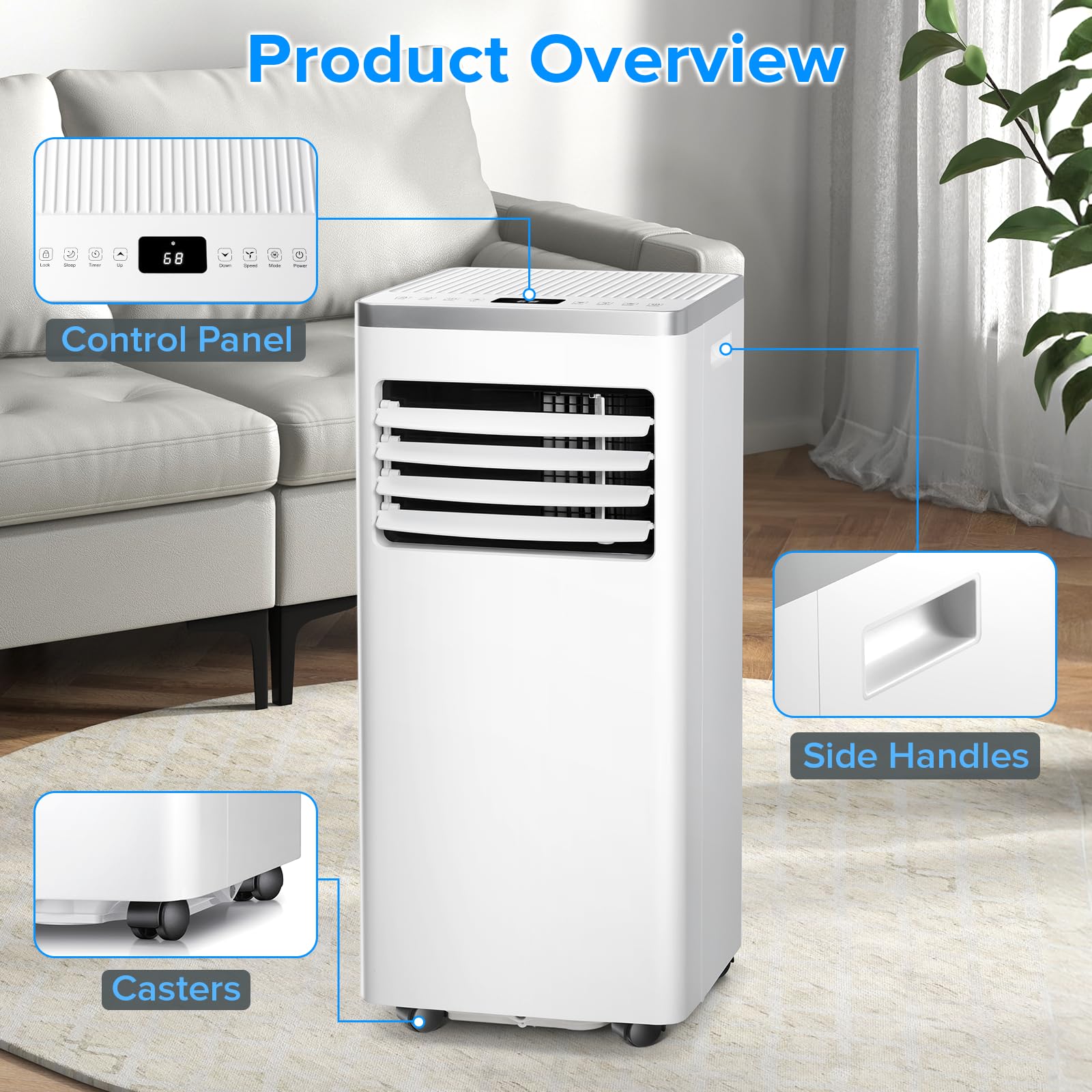 Zafro Portable Air Conditioner 8000 Btu (Ashrae) Cools Up To 350 Sq. Ft., Remote Control, Led Display, 4-In-1 Modes Portable Ac